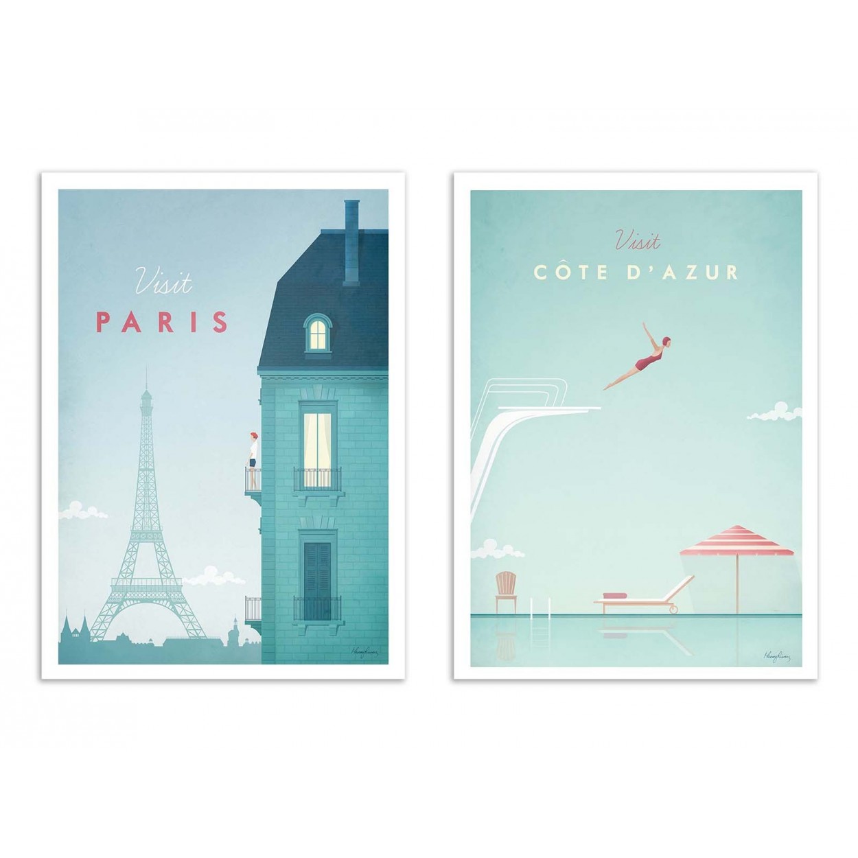 2 art-posters 30 x 40 cm - visit france - henry rivers - 30 x 40 cm