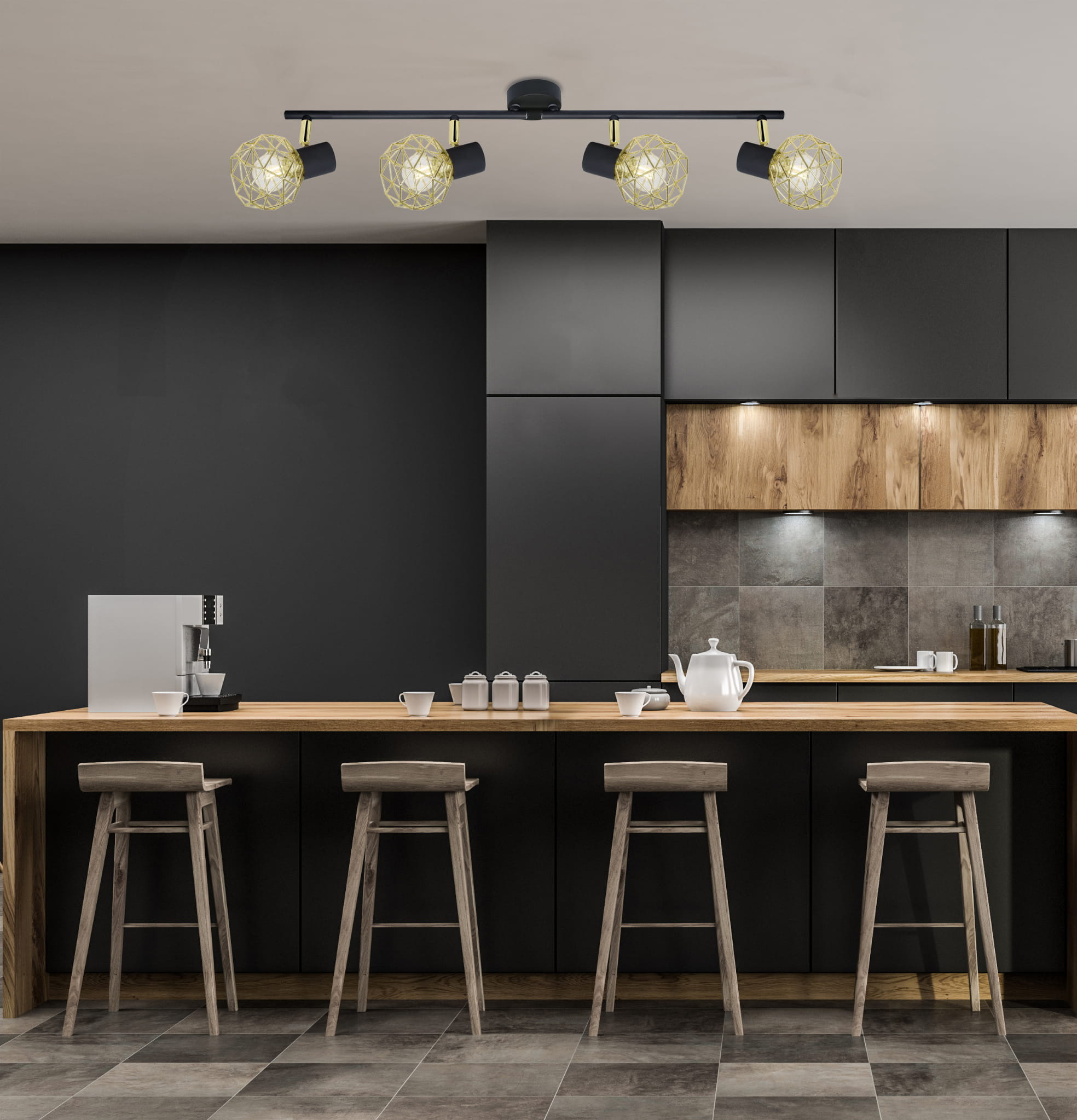 Lampa sufitowa wisząca Acrobat czarna-złoto 4xE14x40W wym: 17 x 79 x 11 cm metal Candellux - 3