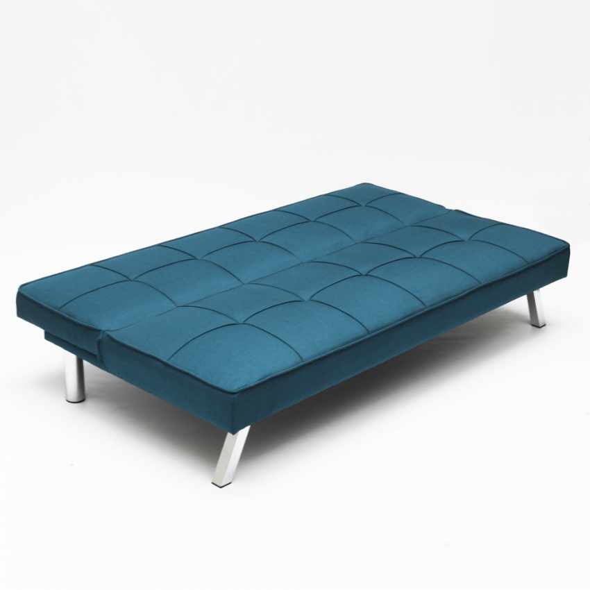 Divano letto in tessuto 2 posti design moderno Gemma pronto letto - Blu - 5