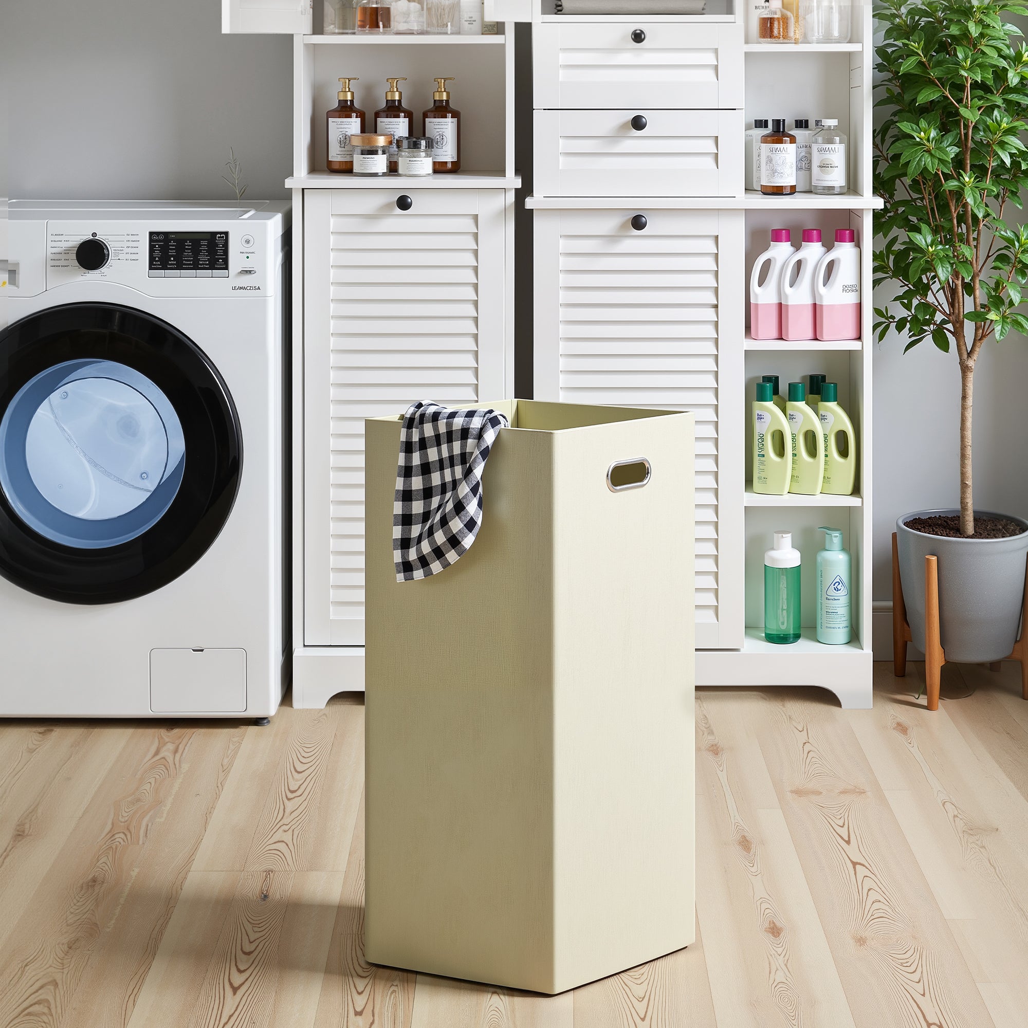 Armadio a colonna per bagno per stoccaggio a piedi con 1 porta, 1 compartimento, ripiano e 1 cesto per roba sporca Bealife - 7