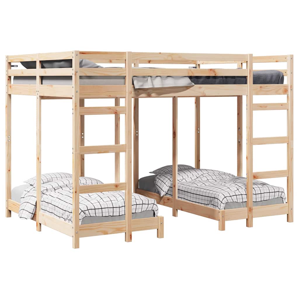 Cadre de lit superposé triple, marron, en pin massif, 140 × 200 cm - 2
