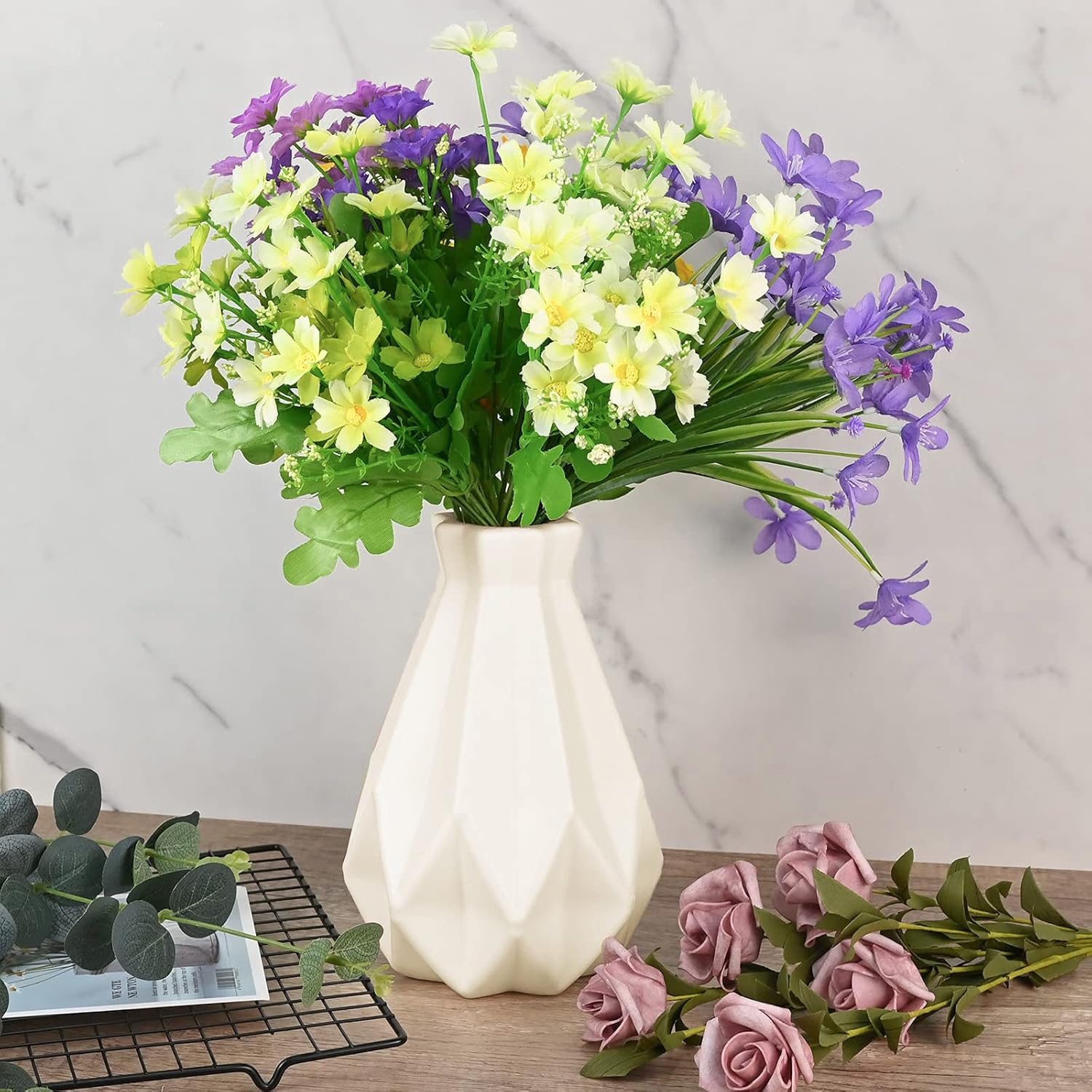 Vase pour Fleurs LEGO - Grand Vase Blanc Géométrique et Rustique, Déco Bureau et Salon - Idée Cadeau Originale et Romantique - 2