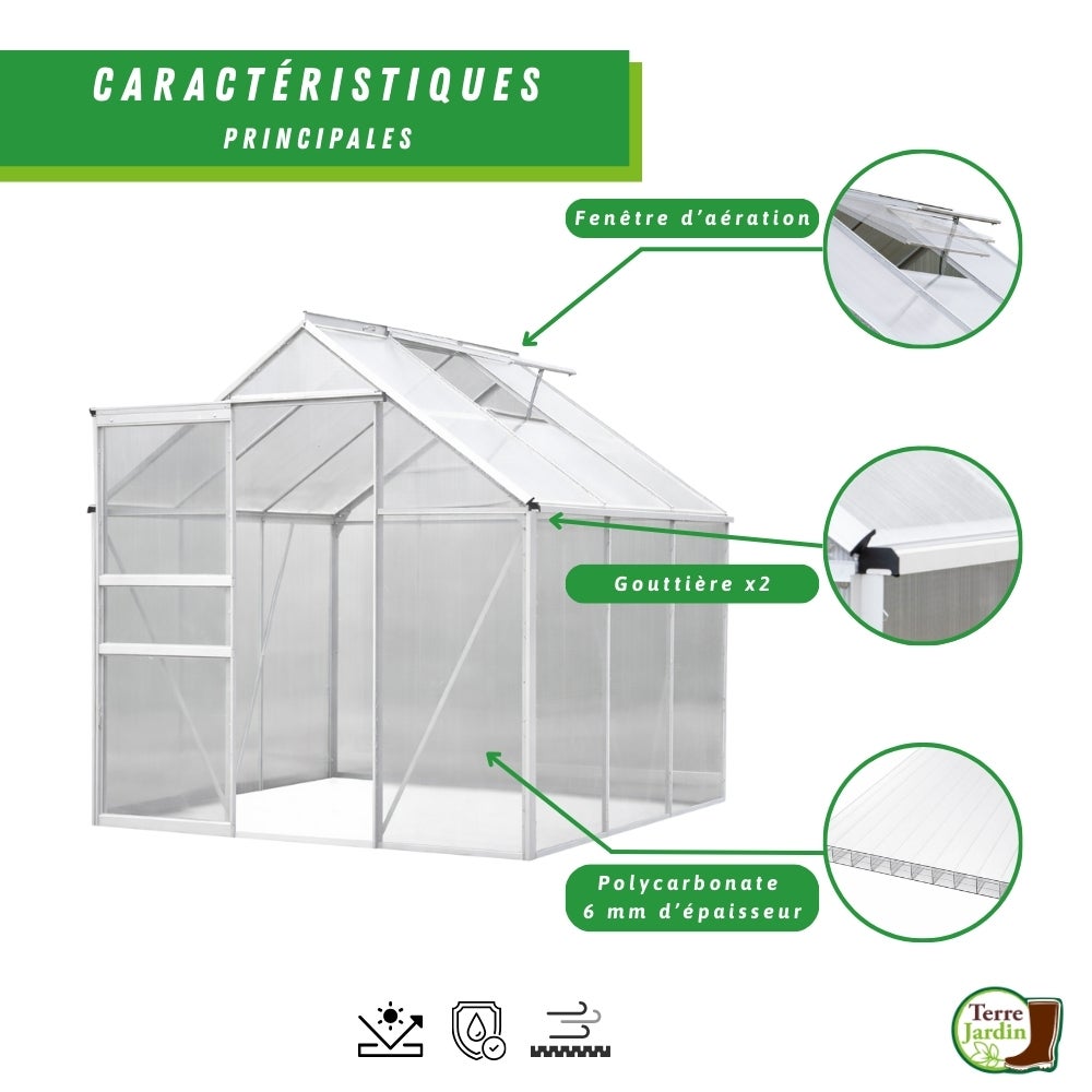 Serre fixe en Aluminium - Parois polycarbonate - 3,6 M² - 2