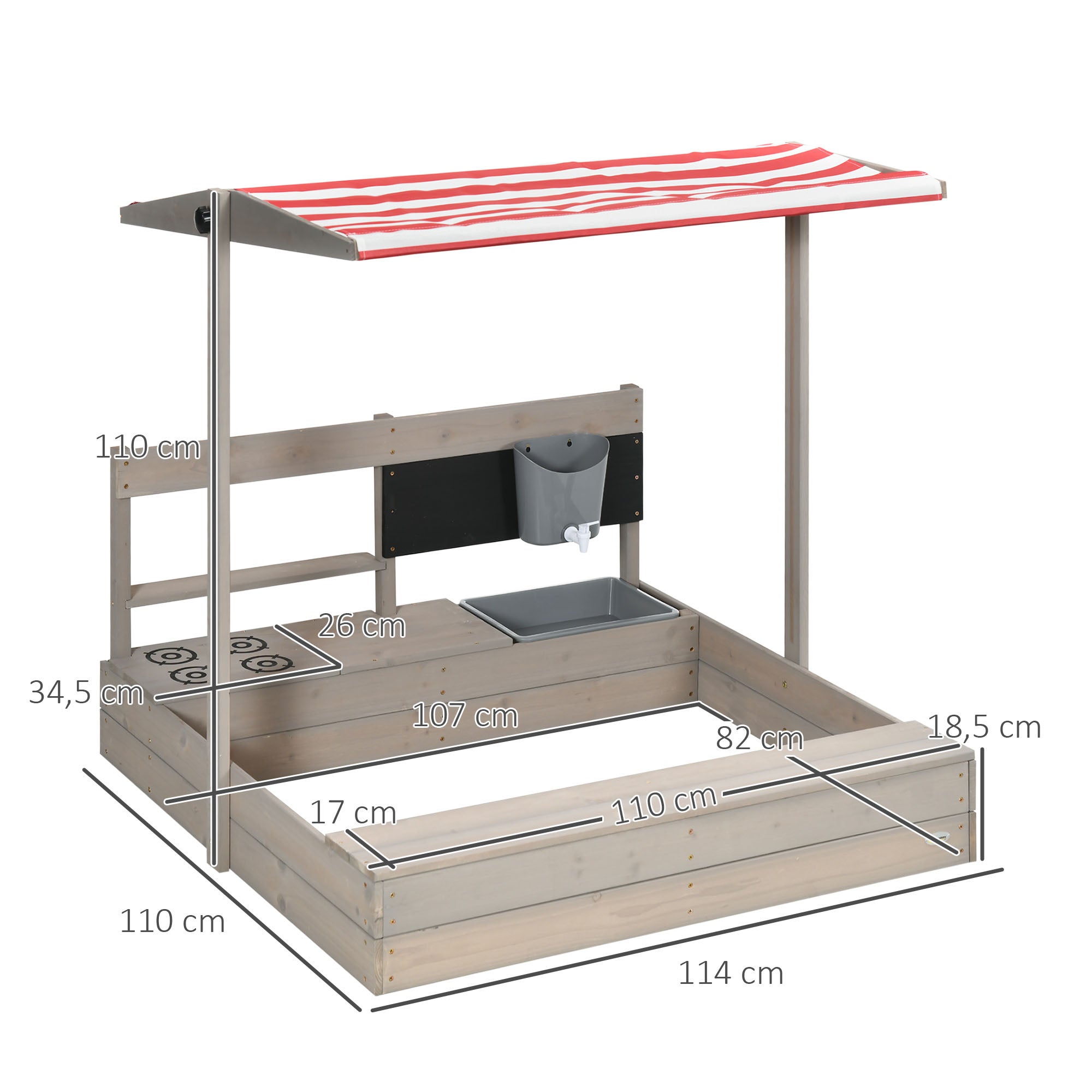 Arenário Infantil Outsunny 114x110x110 cm Cinzento - 3