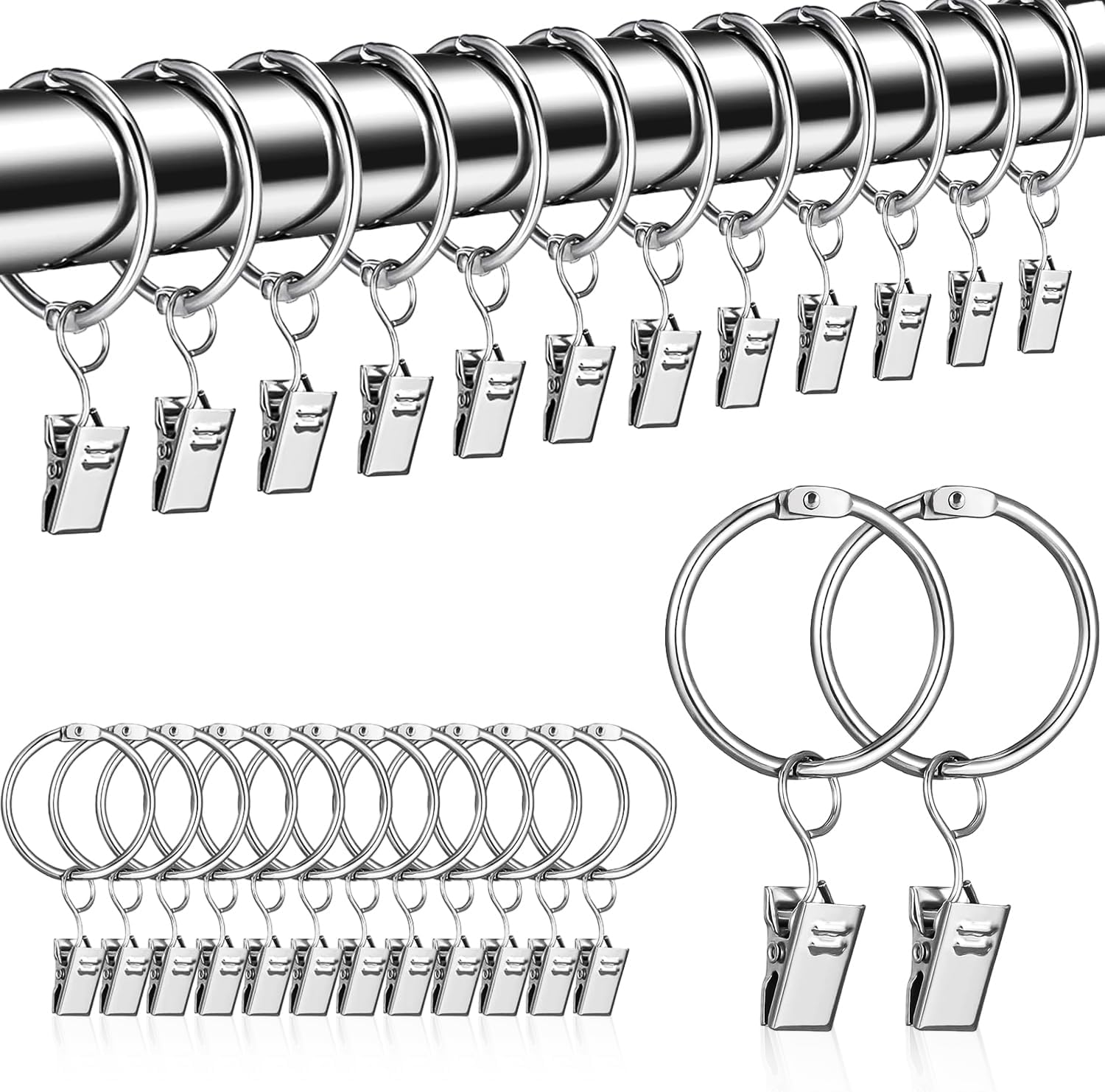 YIXNSW Lot De 100 Pinces à Rideaux Avec Crochets, Anneaux De