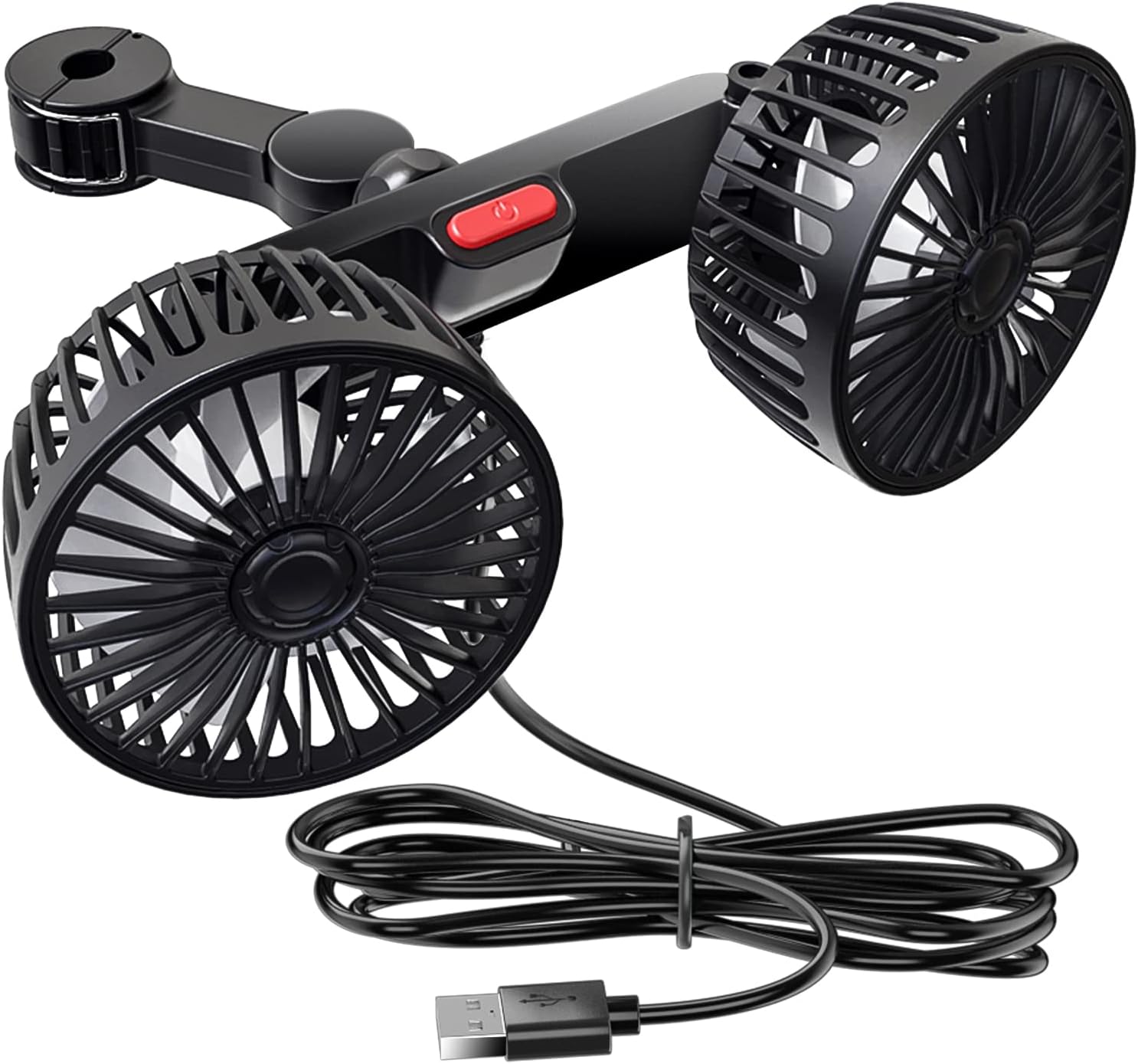 Wentylator samochodowy 5 V 2 A z podwójną głowicą, wentylator chłodzący USB z 3 prędkościami, regulowany wentylator z blokadą zaciskową do siedzenia