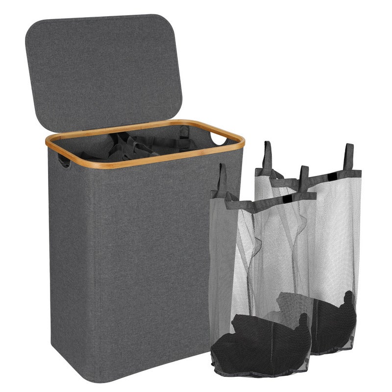 Panier à Linge Mince 90L Avec Couvercle SONGMICS - Blanc Crème, Gain De Place, 42x32x70.5 Cm