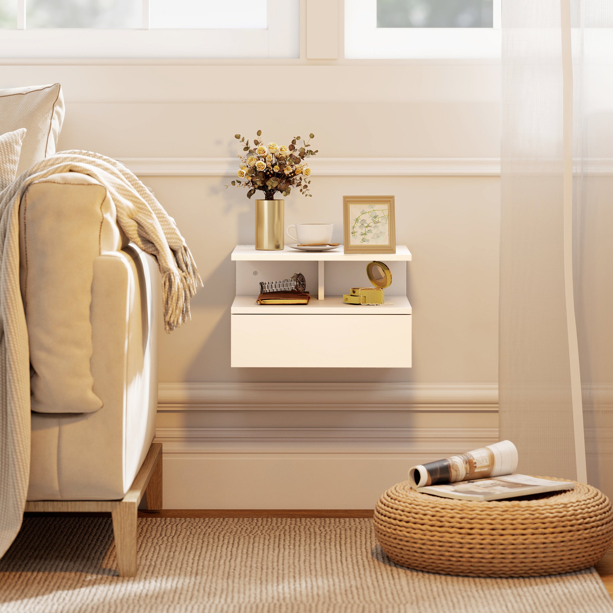 Set de 2 mesitas de noche con cajón HOMCOM 35x32x22,5 cm blanco - 5