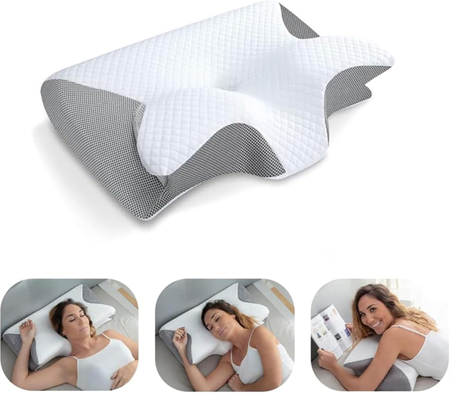 Oreiller Ergonomique Cervical, 2 en 1 Oreiller Orthopédique à Mémoire de Forme pour la Nuque, 62x37x12cm (gris) - 7