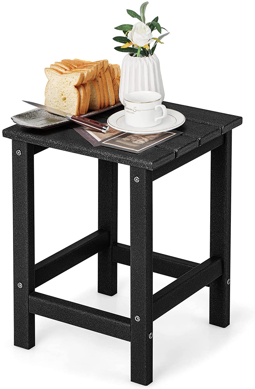 Stolik pomocniczy, mały stół ogrodowy z odpornego na promieniowanie UV tworzywa sztucznego, stół balkonowy, odporny na warunki atmosferyczne