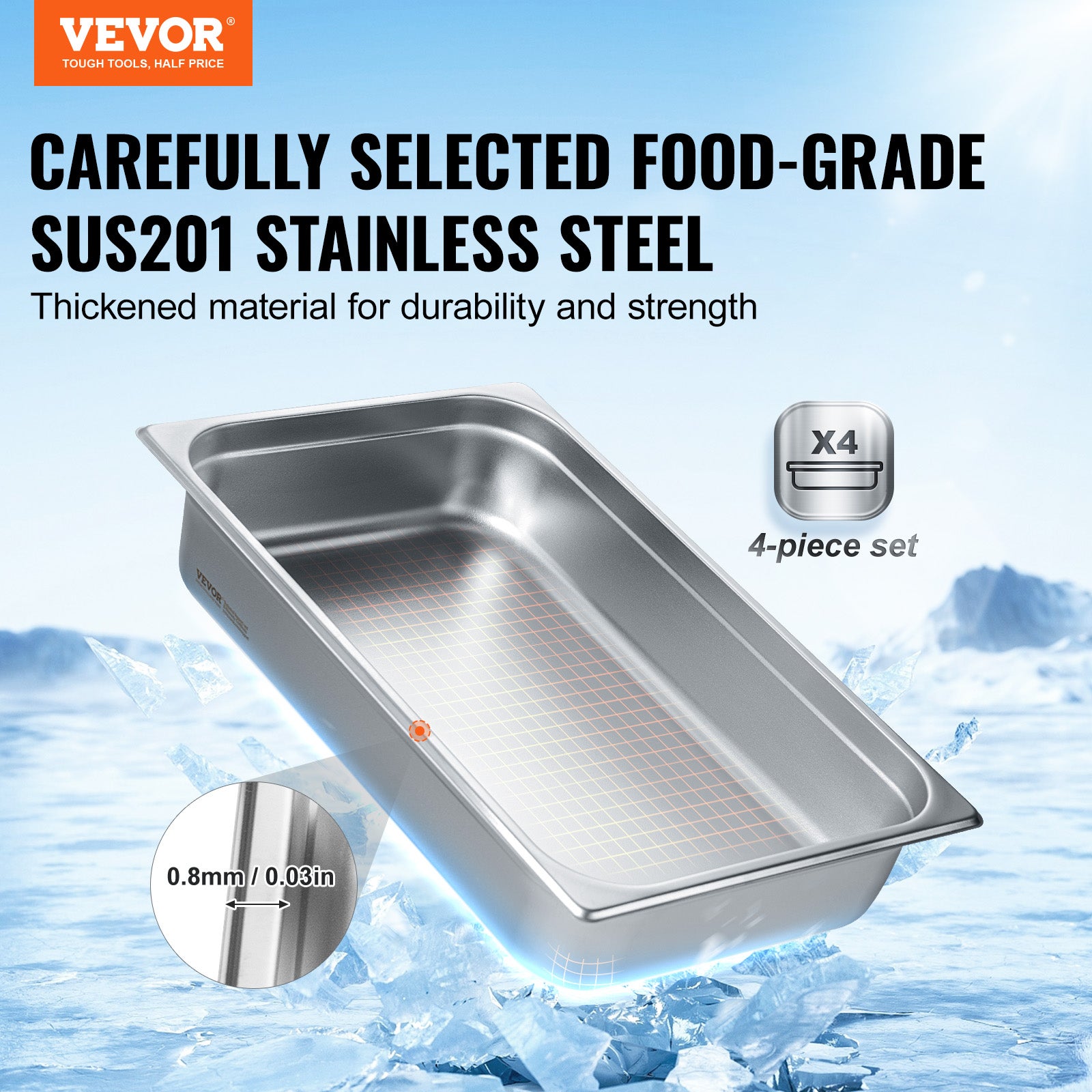 Bac Gastro Inox GN 1/1 - 28L Profondeur 200mm | Pour Restauration Professionnelle | Lave-Vaisselle Compatible