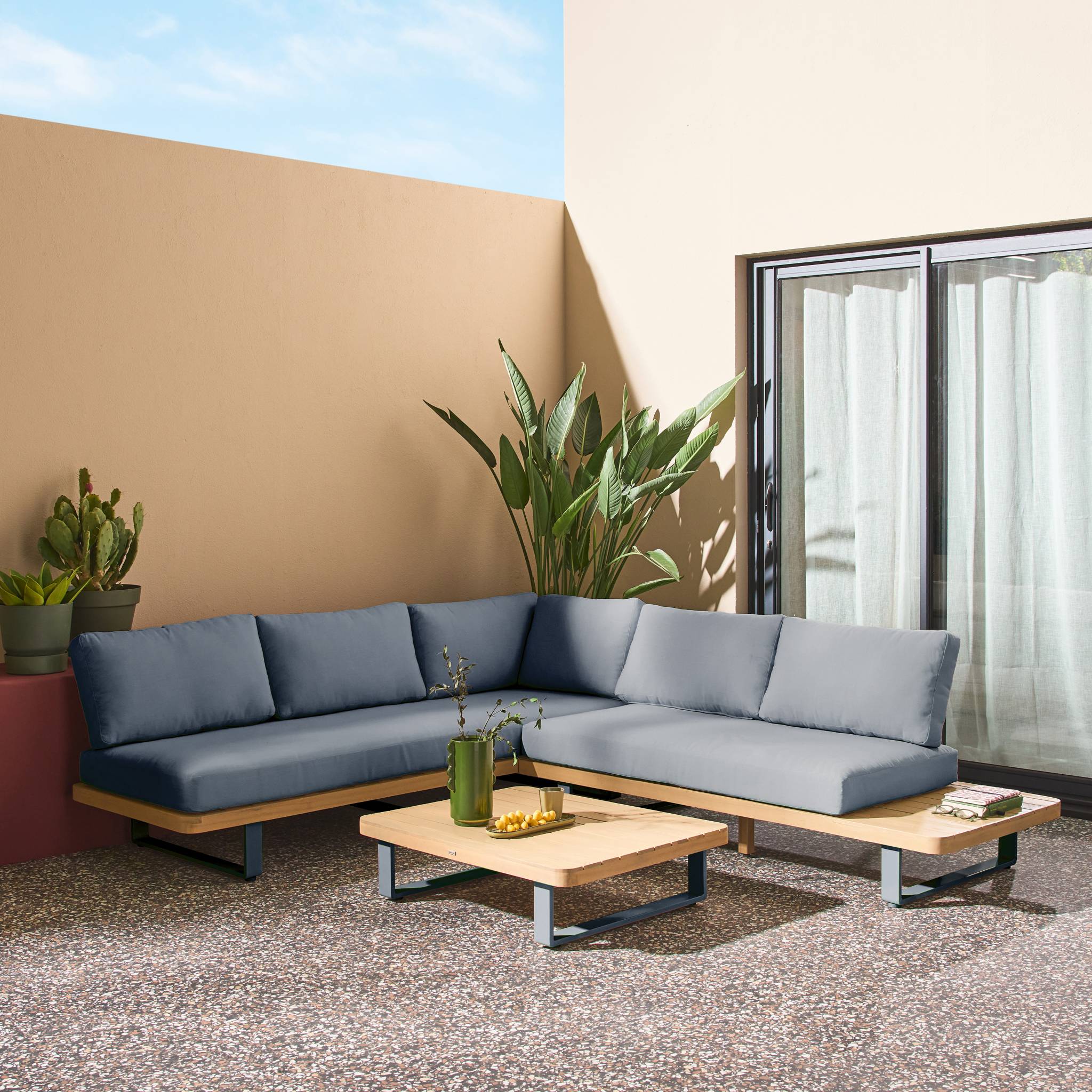Salon de jardin en Aluminium et bois Gris 5 personnes - 3
