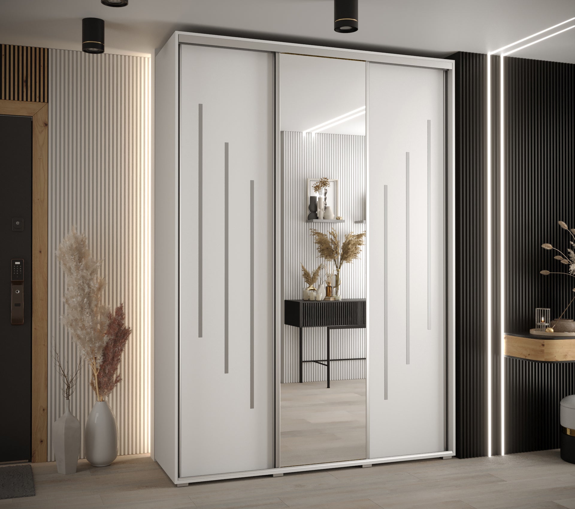 Szafa przesuwna z lustrem wysoka Davos 9 170 x 45 x 235,2 cm biały + biały + u. srebrny - Abiks Meble - 2