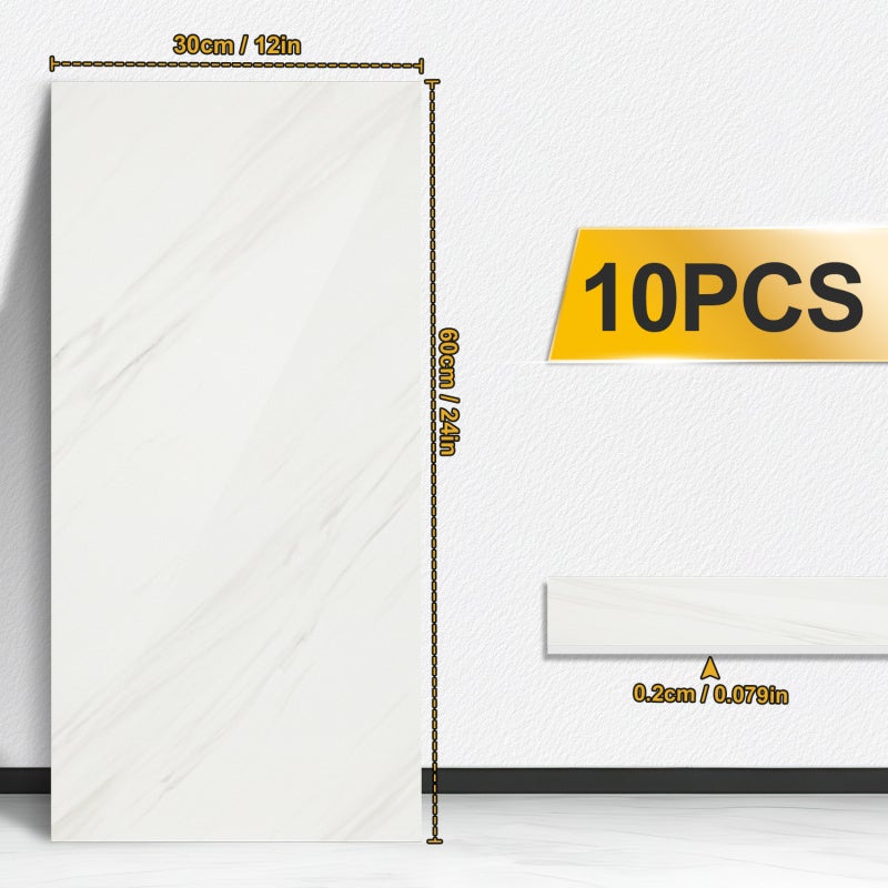 10 Pièces Autocollants pour carrelage, papier peint auto-adhésif en PET imperméable, résistant à l'huile,blanc - 2