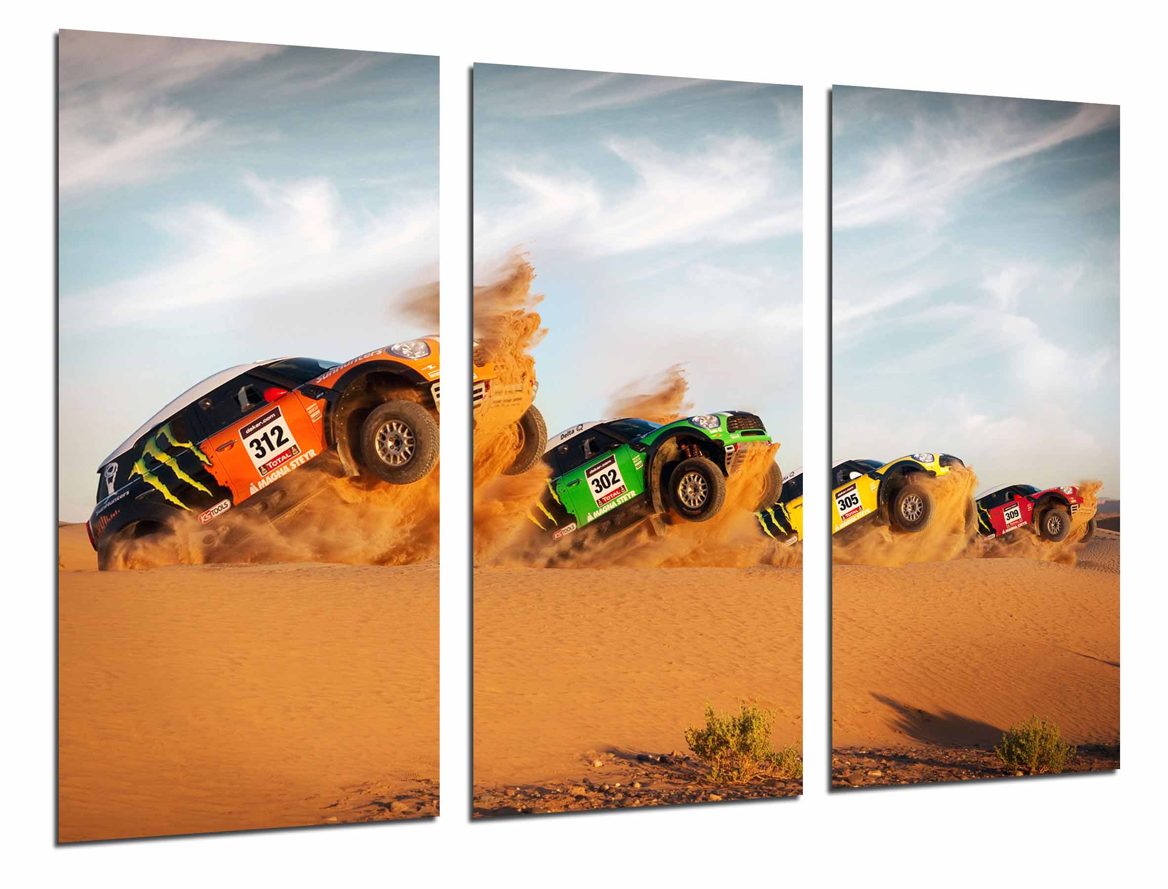 Paisaje desierto coches carreras rally colores, caballito, impresión fotográfica sobre madera, cuadro moderno decorativo