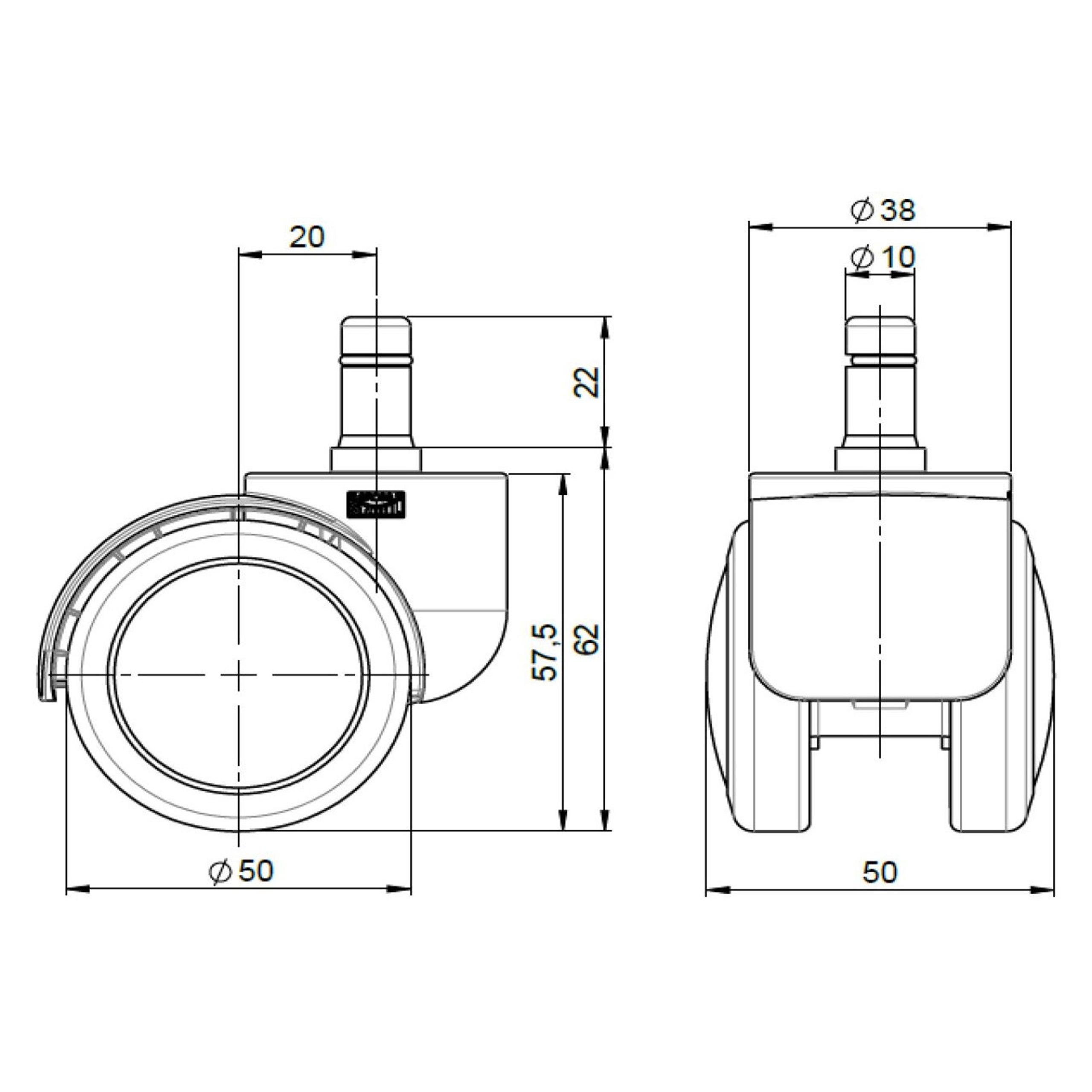 5x ruote per pavimenti duri non frenate 10 mm / 50 mm ruote per sedie da ufficio (confezione da 5) h - 5