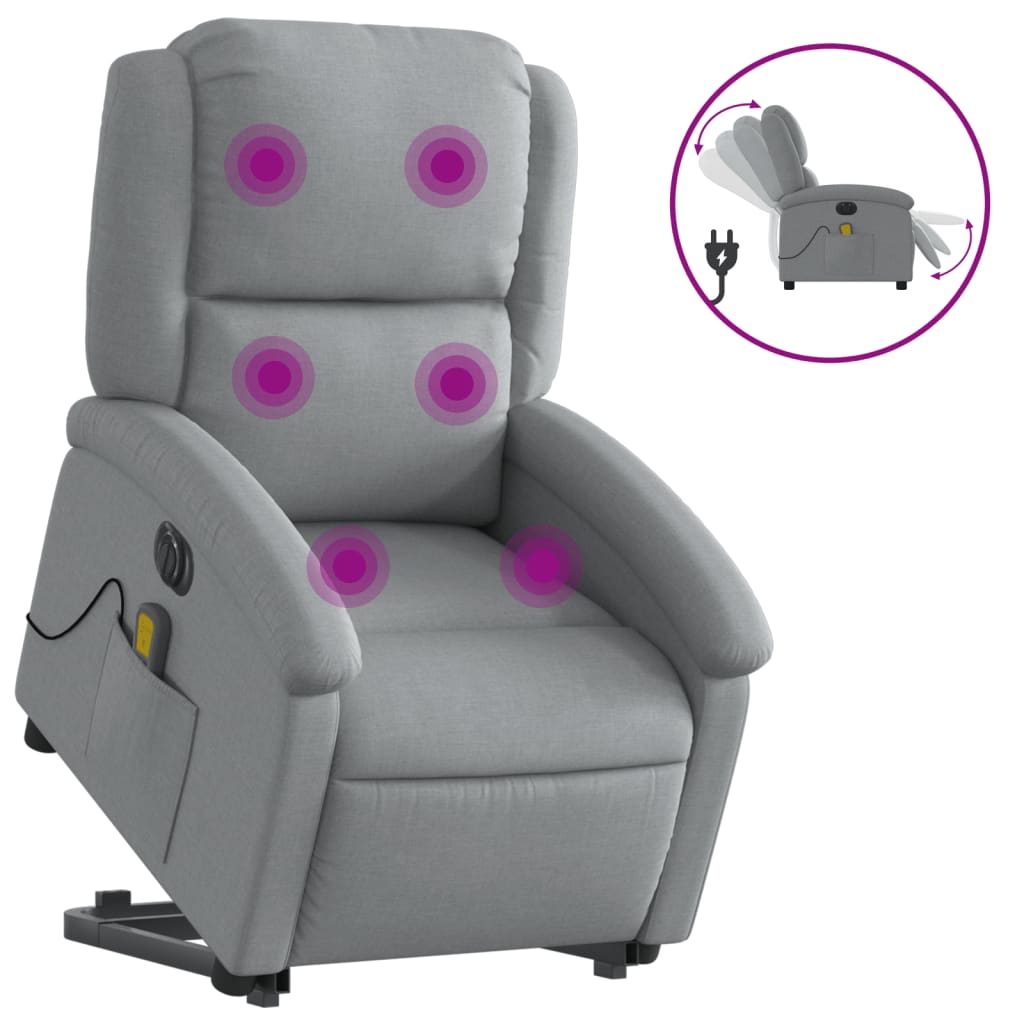 Sillón de masaje eléctrico | sillón de relax | silla de relax reclinable elevable tela gris claro cfw271521
