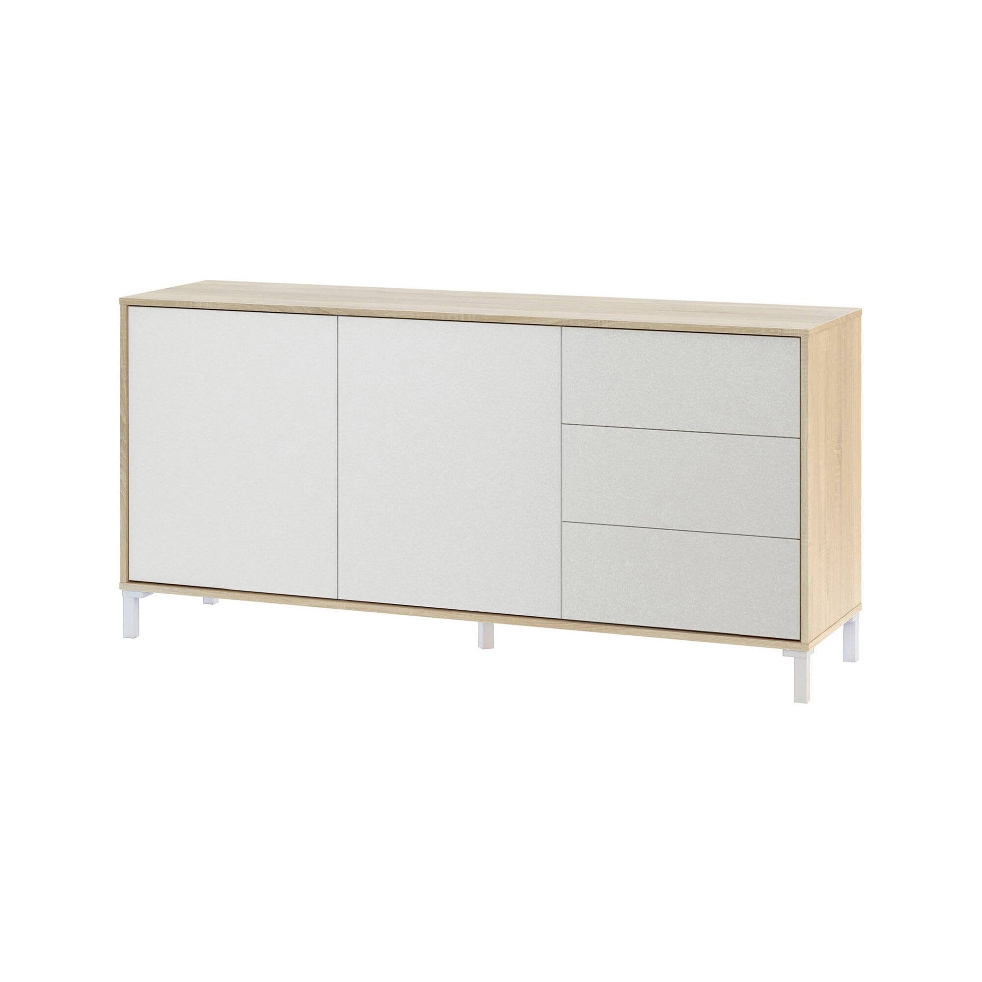 Credenza Thornton Dmora - Armadio Salotto 144x42x87 Cm, In Rovere E Bianco, 3 Ante, Mobile Moderno - Foto 6
