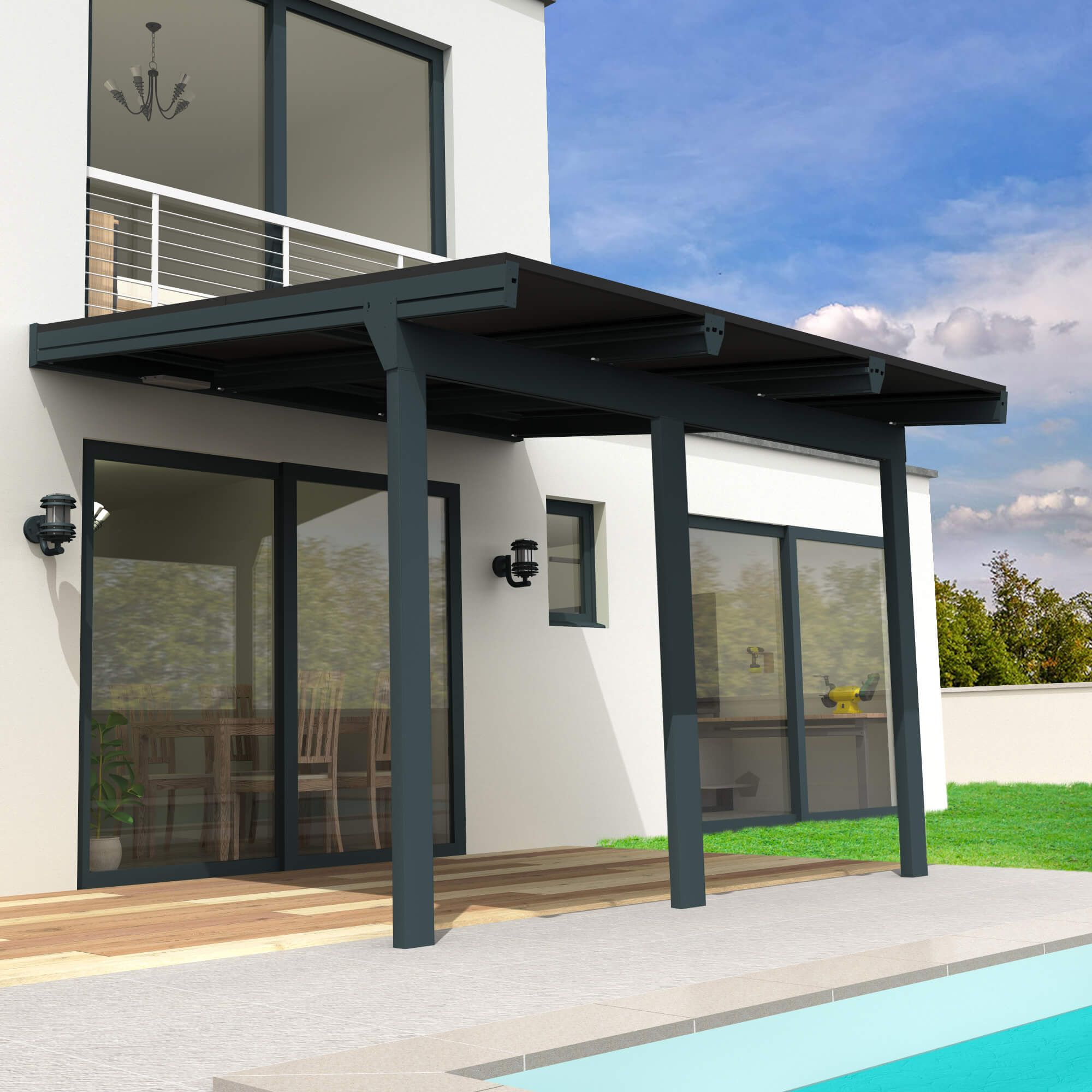 Pergola adossée Anthracite en Aluminium 20.02 m² - 3