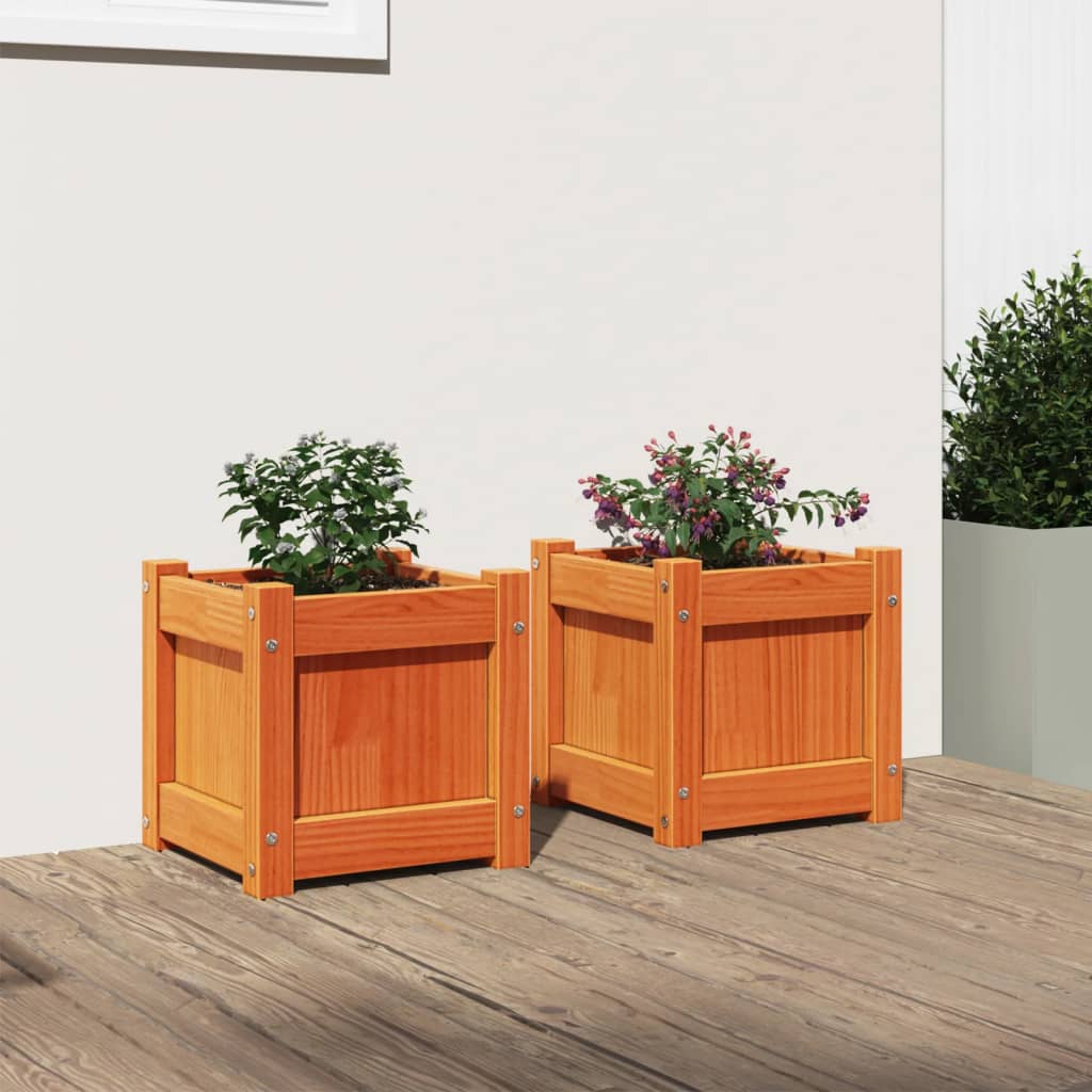 Lot de 2 Jardinières, Bac à fleurs, Pot de fleurs cire marron bois de pin massif n2385l - 3