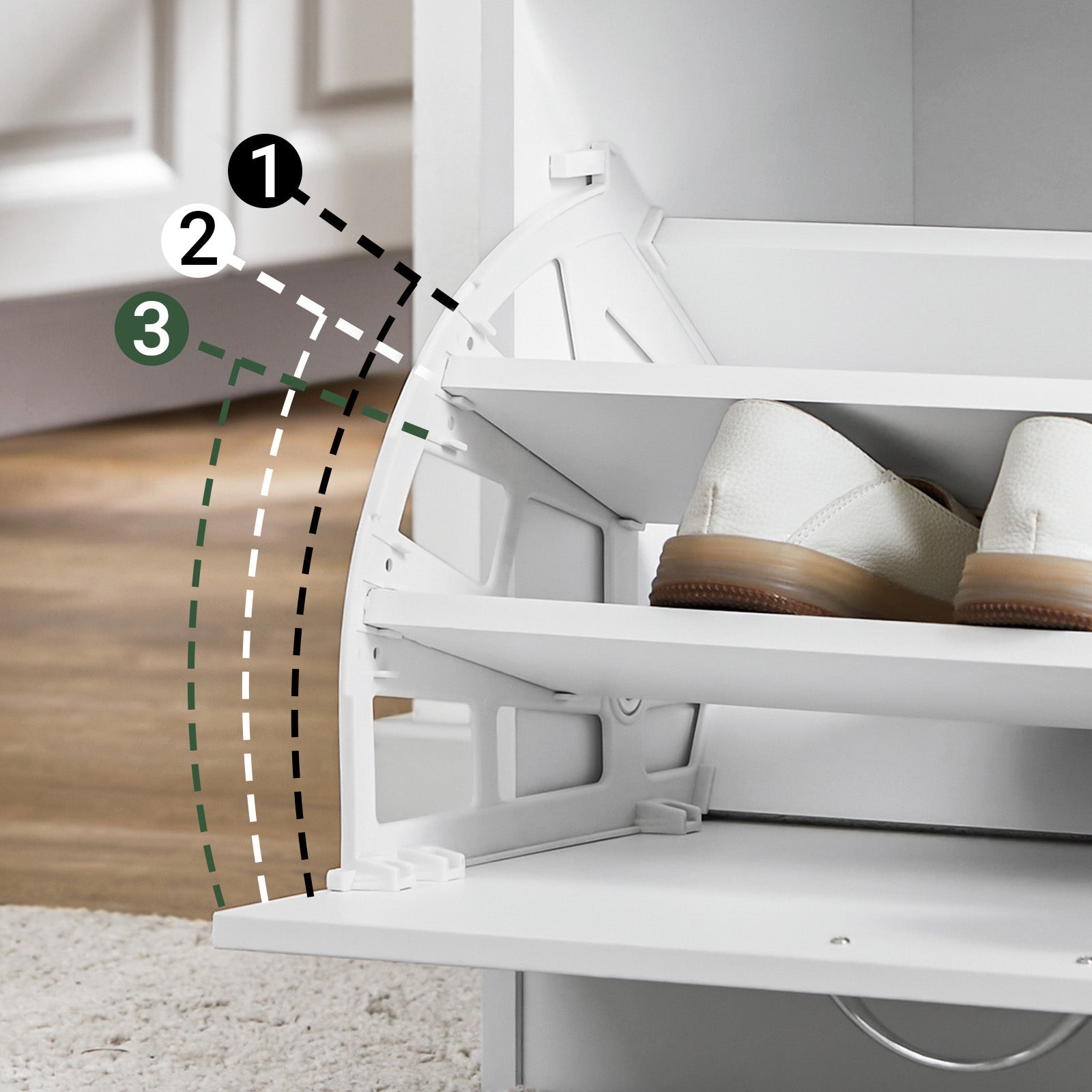 SoBuy Banc à chaussures avec coussin, Meuble à chaussures, 1 abattant et 3 étagères, 6 paires, Blanc, FSR16-W - 7