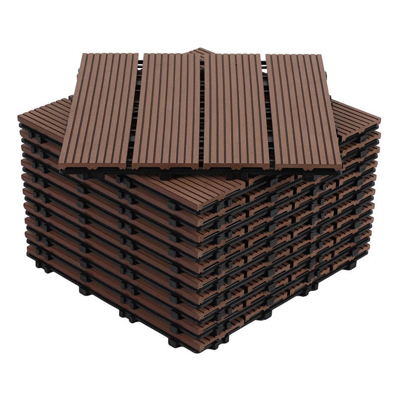 Zestaw 99 płytek chodnikowych WPC do użytku zewnętrznego – format 30 x 30 cm, łączonych na zakładkę, do użytku w ogrodzie