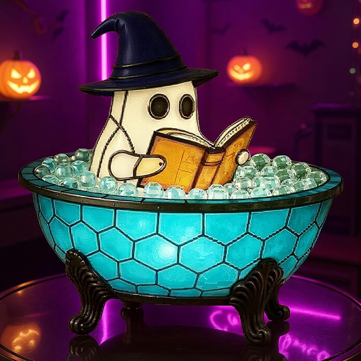 Lampa do kąpieli z motywem ducha na Halloween, urocza lampa do czytania z duchem, straszne lampki nocne LED (1 szt.)