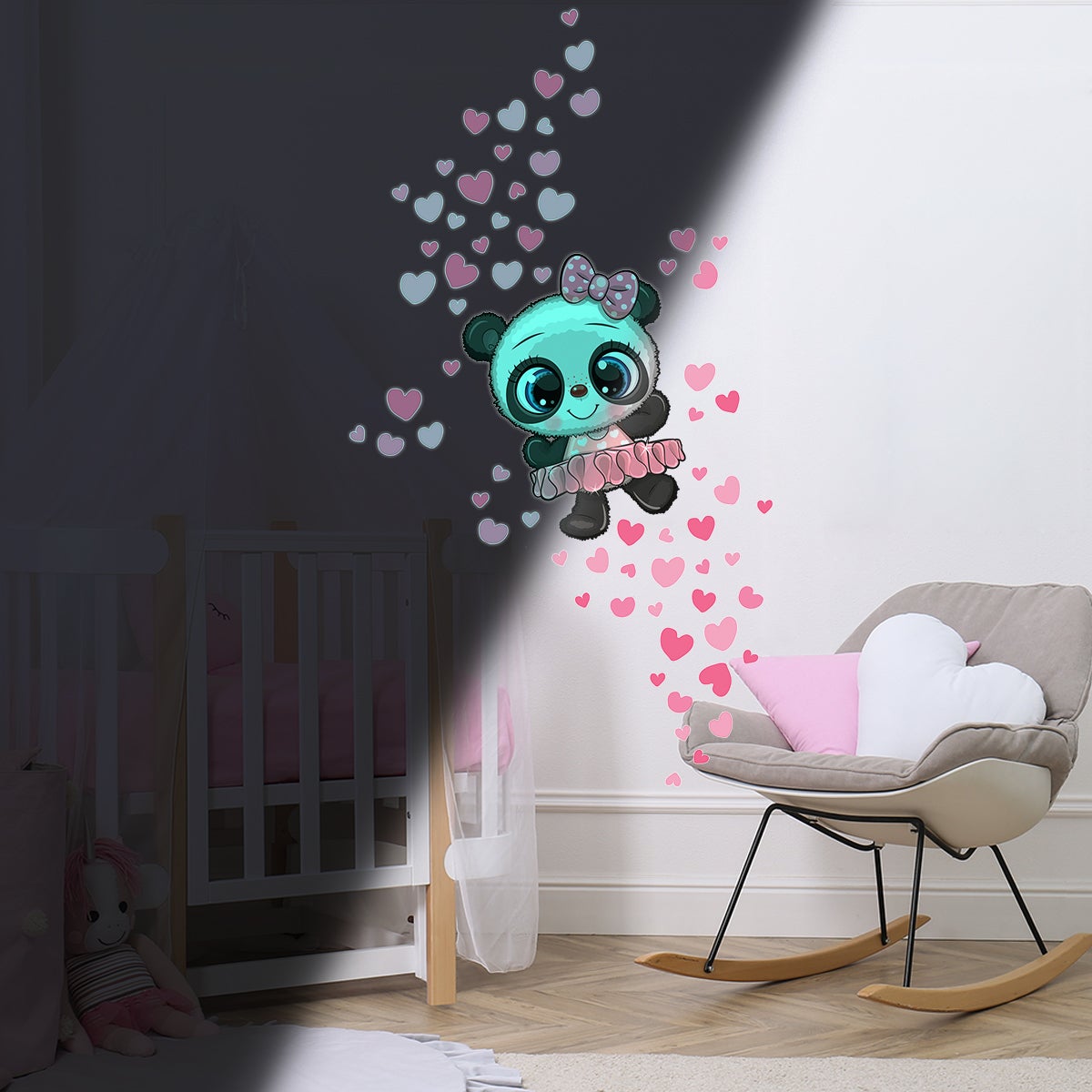 Adesivos fosforescente panda ballerina e 70 cuori - Sticker adesivo - adesivi murali - 100x100cm - 3