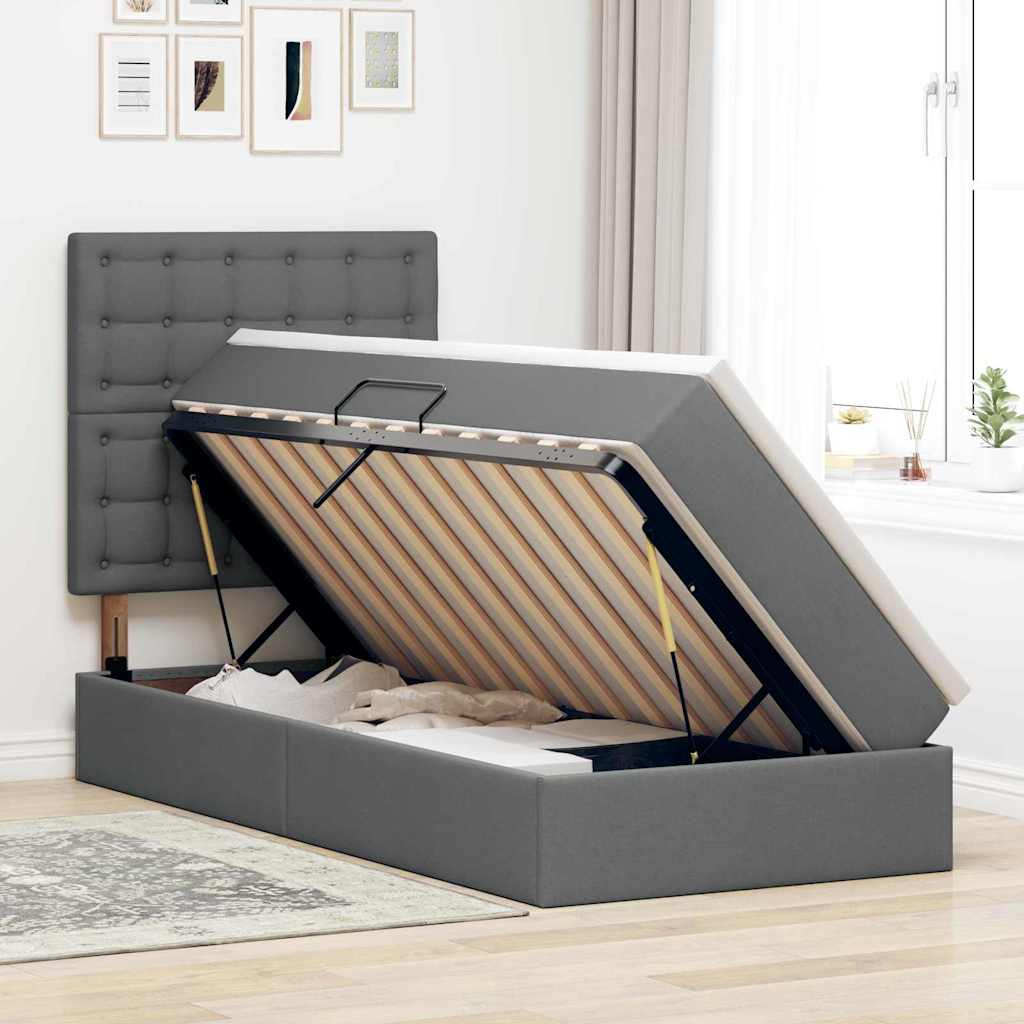 Lit avec rangement et matelas en tissu gris foncé, pour la chambre, 90 × 190 cm - 4