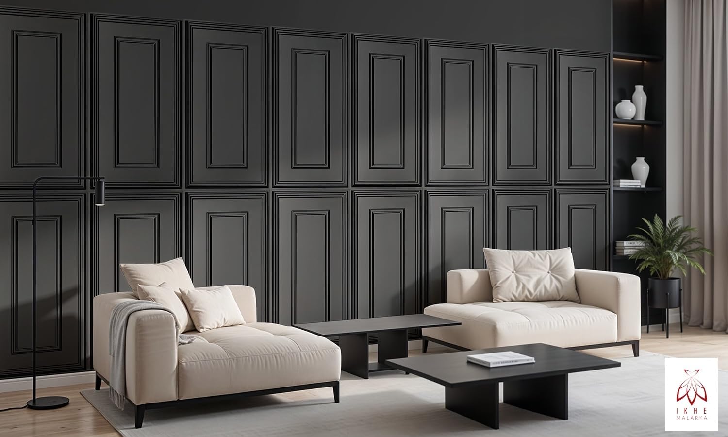 0.5m² Panneaux muraux 3D en PVC 100x50 cm – Design italien, effet moulures classiques, revêtement moderne pour salon, chambre et couloir TD100 Black - 2