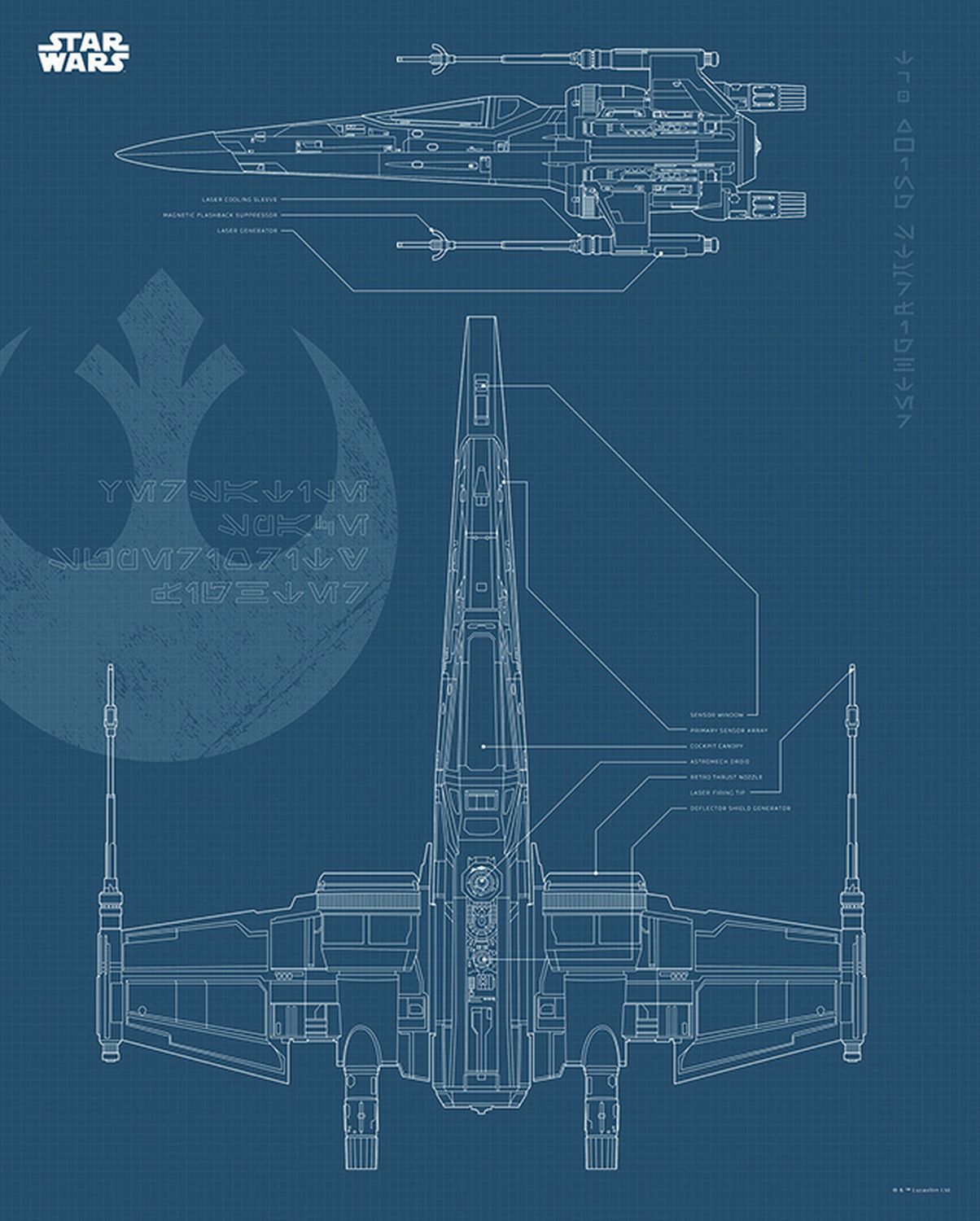 Póster decorativo star wars blueprint x-wing azul oscuro - 40 x 50 cm - sanders & sanders