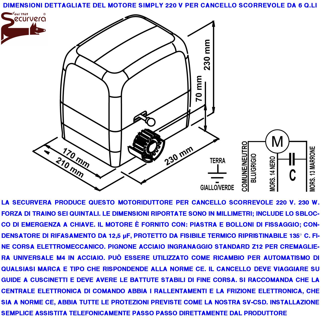 Motore 230 V Con Centrale per Cancello Scorrevole Traina 6 Q.li 2 Radiocomandi Faro Selettore Coppia Fotocellule Pignone Acciaio M4 Z12 Fine Corsa Ele - 2