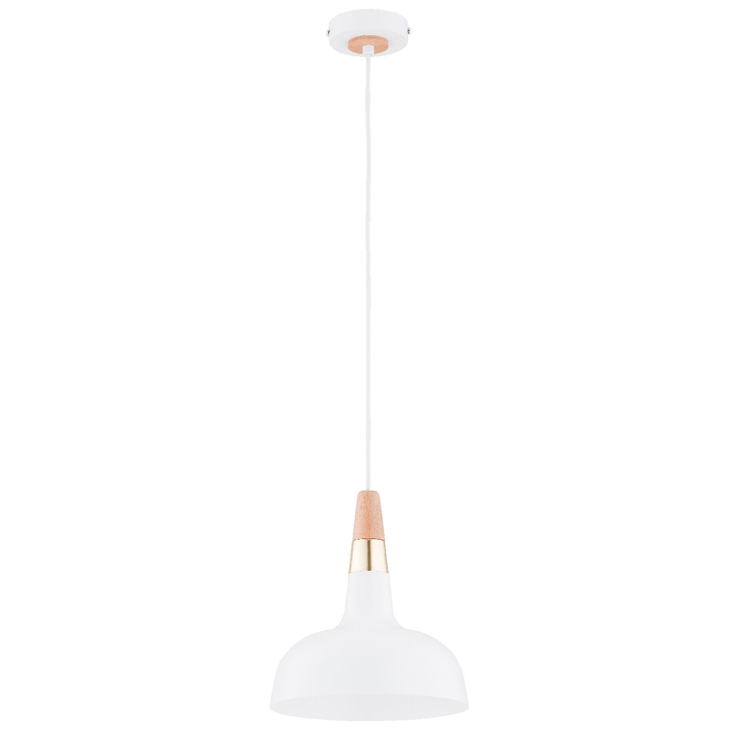 Lampa wisząca Rodos biała jasne drewno-złota 1xE27x15W do kuchni wym: 90 x 23 x 23 cm metal Alfa