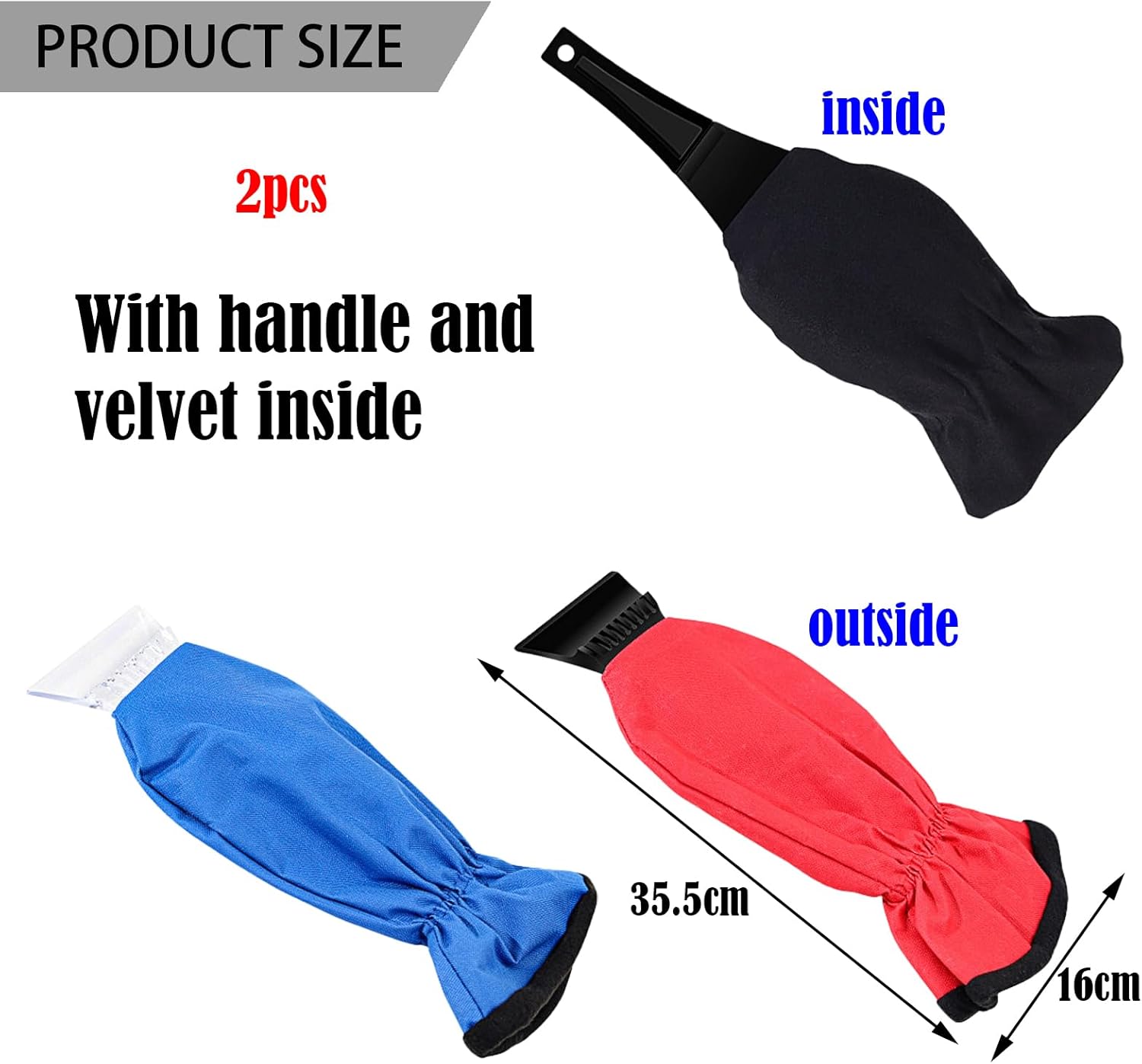 2 Grattoirs à Glace Avec Gants – Bleu Et Rouge, Pointe Brise-glace | Pour Pare-brise, Vitres Voiture | Gant Chaud Et Antidérapant