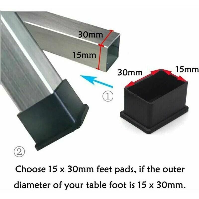 Lot de 12 Embouts de Protection Rectangulaires en Feutre de Caoutchouc pour Pieds de Table ou de Chaise - Noir, 15 x 30 mm. - 4