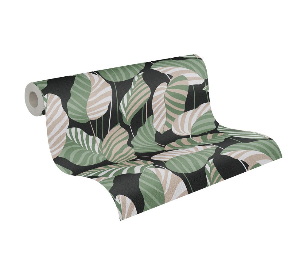 A.S. Création, carta da parati in tessuto non tessuto, carta da parati floreale, vegetale, rotolo 10,05 m x 0,53 m, AS390942, Nero, Verde - 7