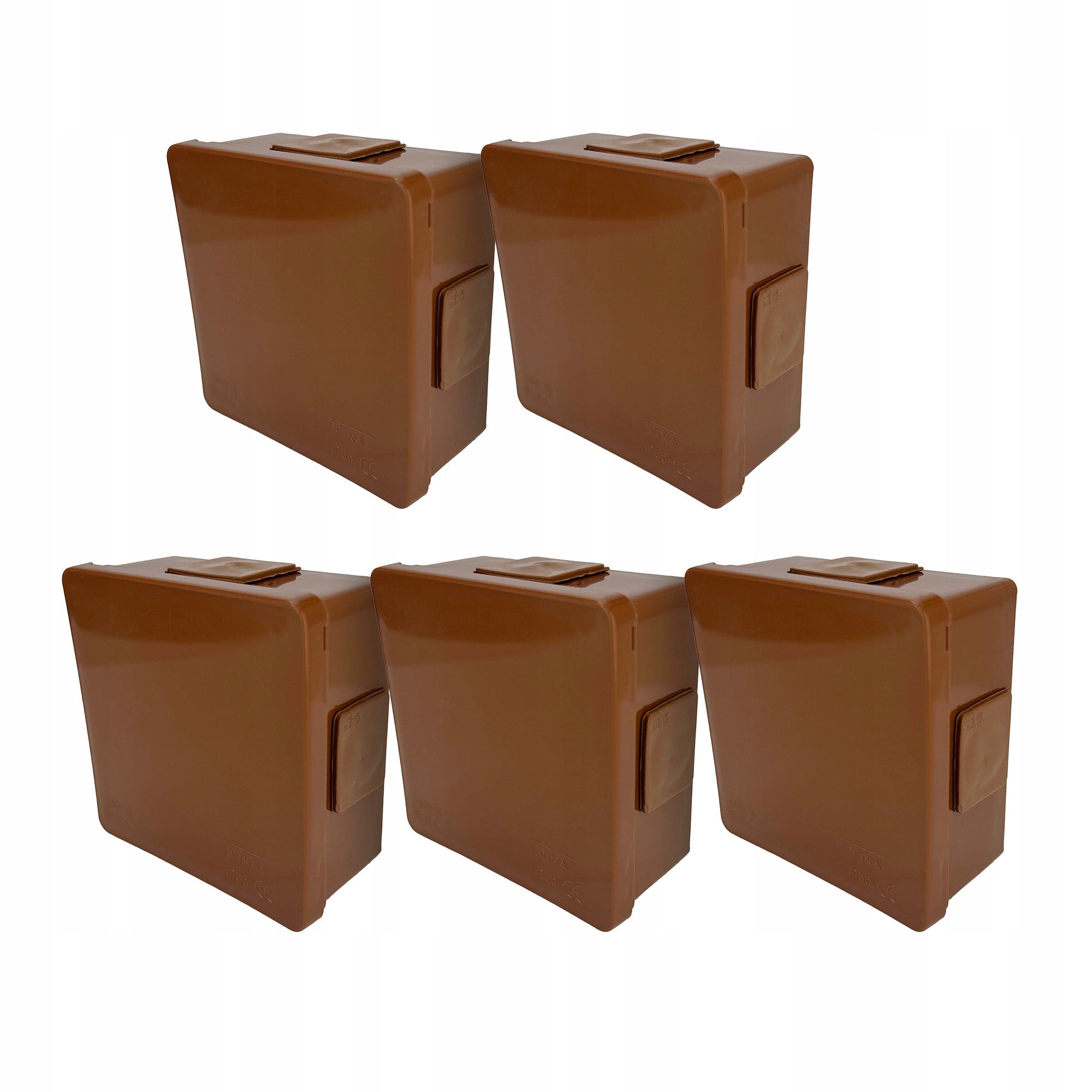 Puszka natynkowa hermetyczna 86x86x40mm 4-wlotowa, z dławikami gumowymi, IP55 zamknięcie "na klik", brązowa EDO 5szt.