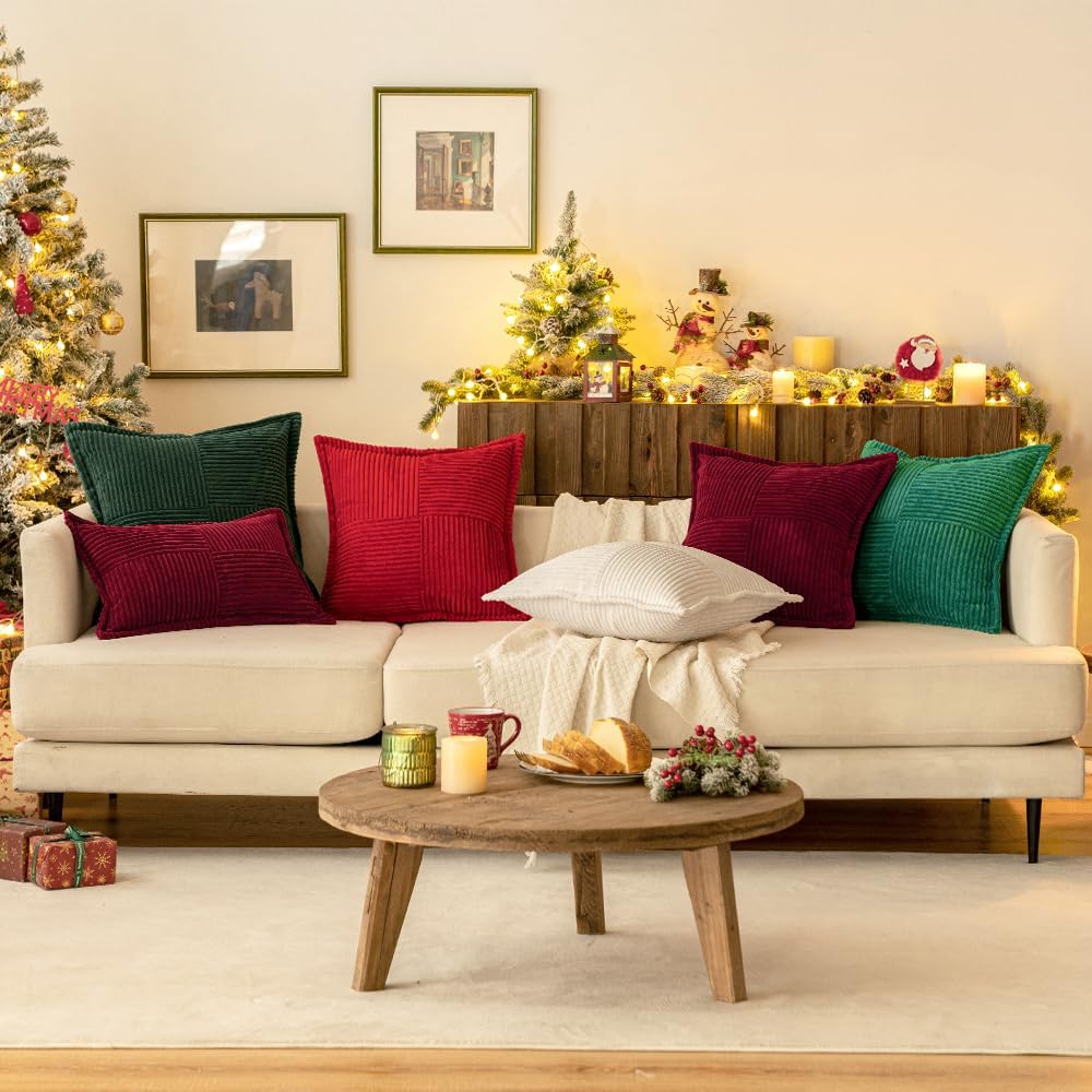Housses de coussin décoratives pour canapé-lit, 60 x 60 cm, lot de 2, coussins décoratifs Bordeaux style bohème, taies d'oreiller en velours côtelé - 4