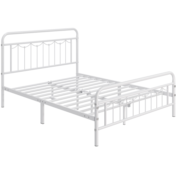 Yaheetech Cadre de Lit en Métal 140x200cm Blanc Support de Lattes Solides Grand Rangement Sous