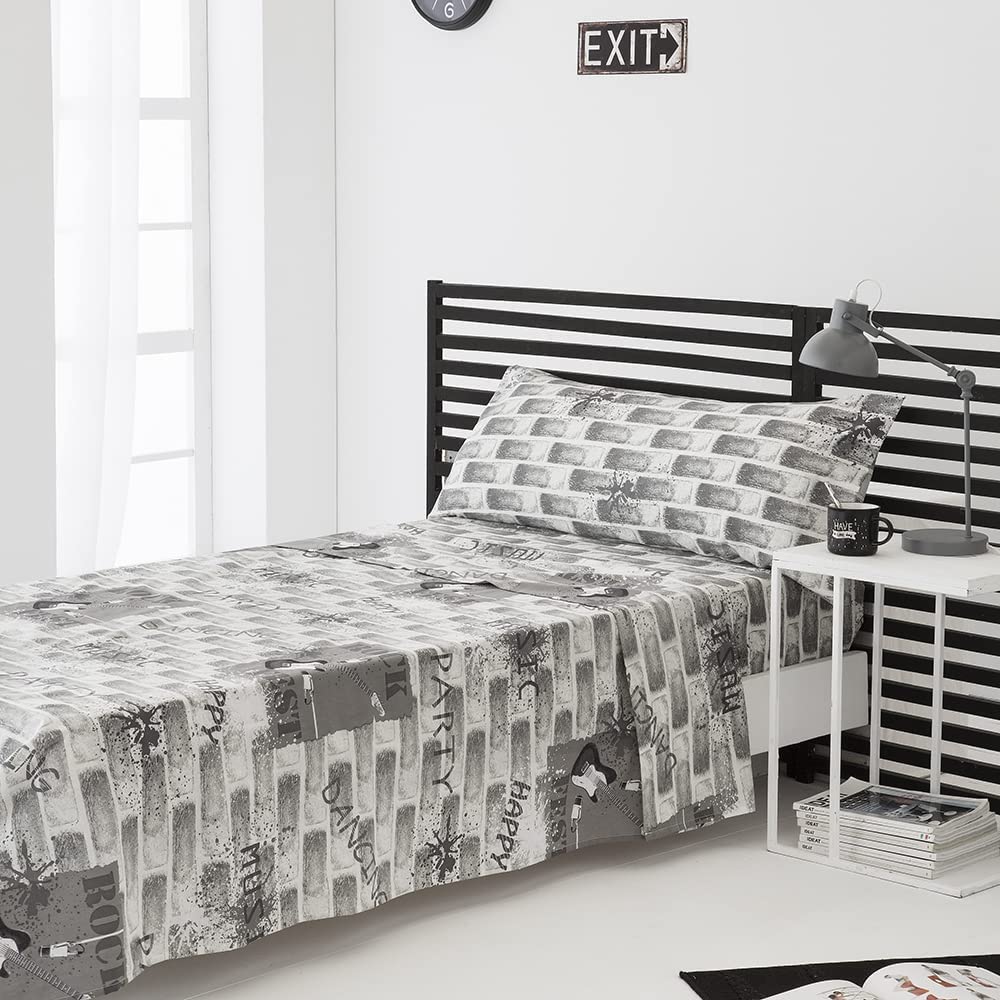 Cotton artean - juego de sabanas infantil/juvenil rock cama de 90 .