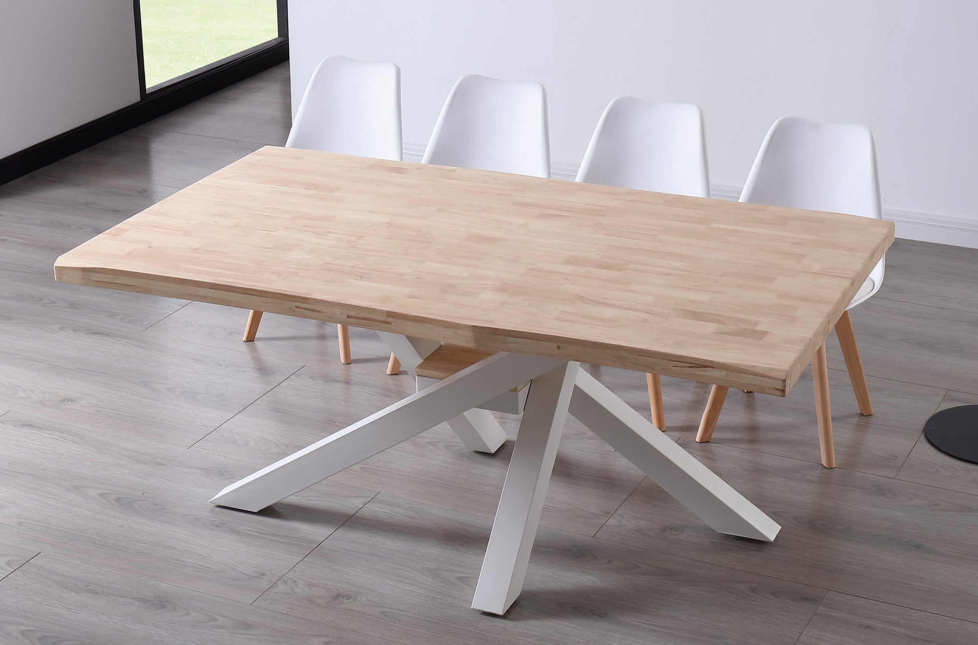 Table à manger rectangulaire en bois coloris chêne nordique pieds blanc - Longueur 180 x profondeur 100 x hauteur 76 cm - 3