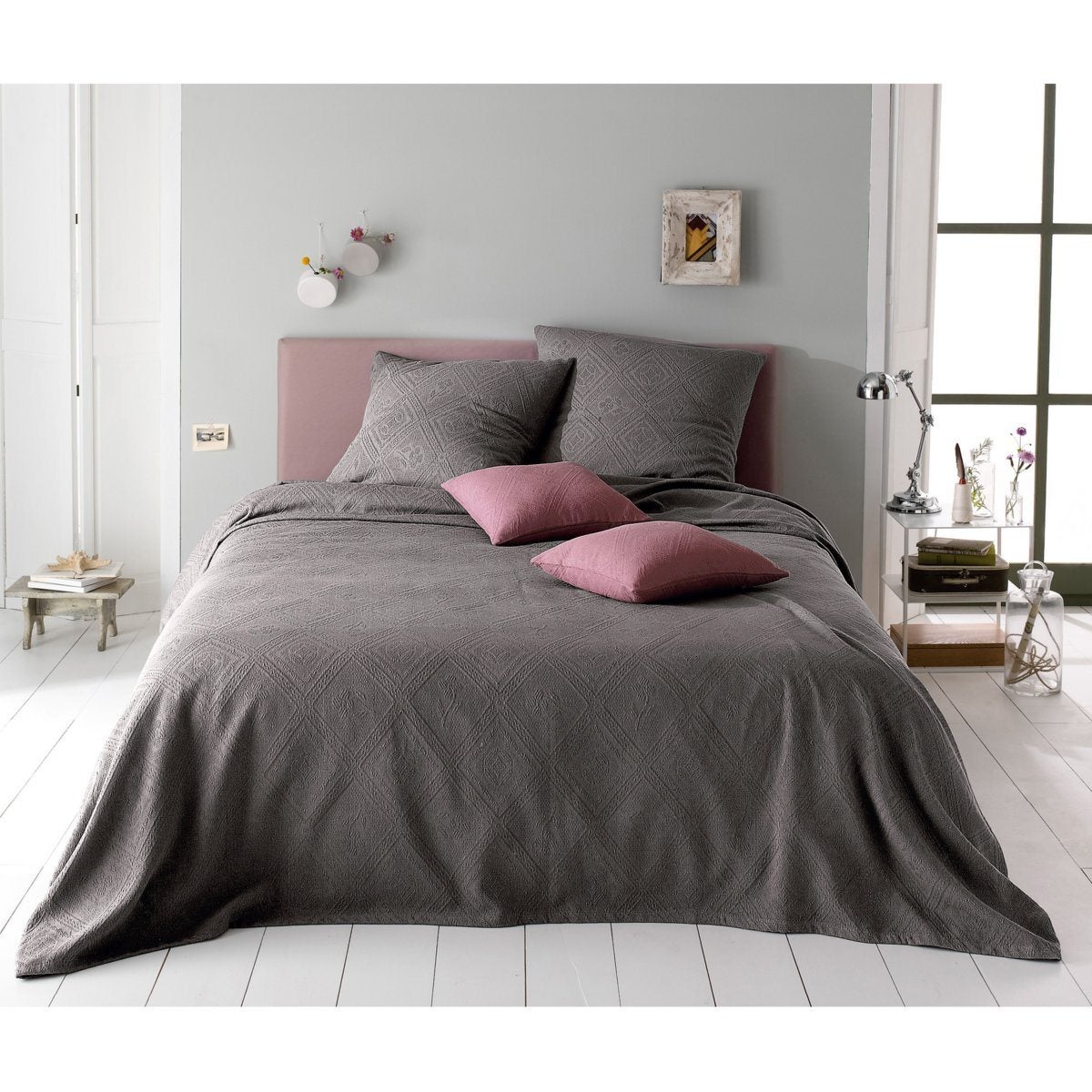 Dessus de lit coton jacquard, Indo - Bleu céladon - 160 x 230 cm - 6