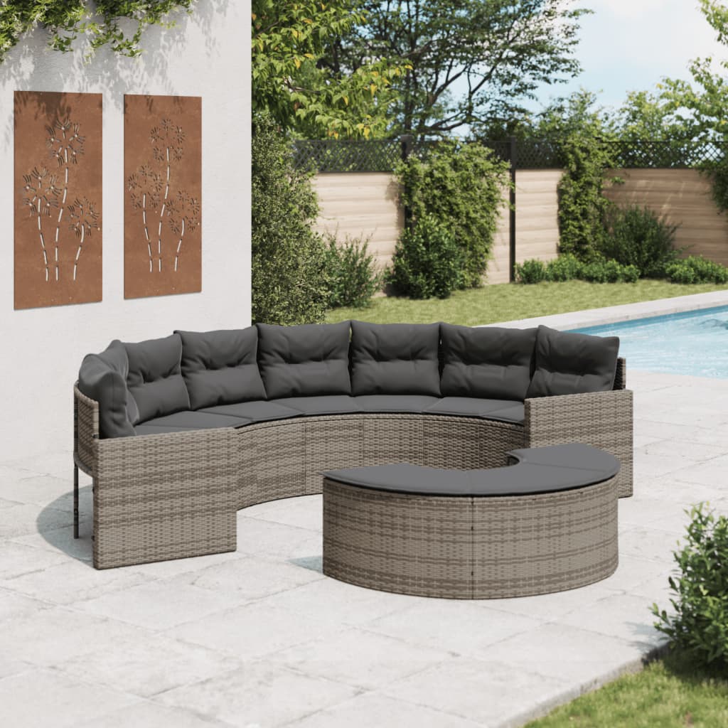 Muebles de jardín 2 piezas media caña resina tejida gris