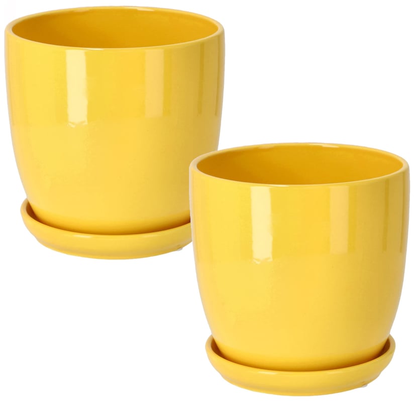 Zestaw 2 szt doniczka donica osłonka ceramiczna z podstawką ø 150 mm żółta - KOTARBAU