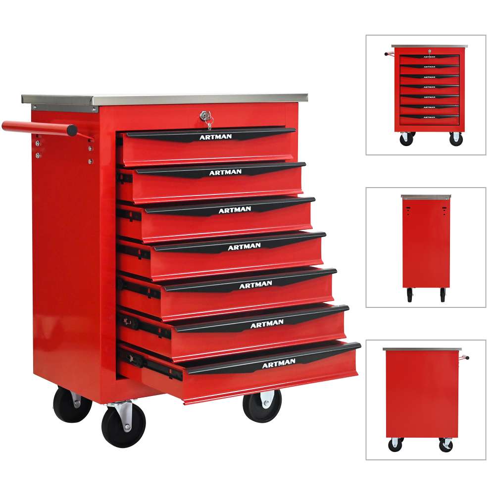 Chariot à Outils Multifonction à 7 Tiroirs avec Roues, Armoire à Outils en Métal pour Garage, Atelier et Atelier de Réparation - 4