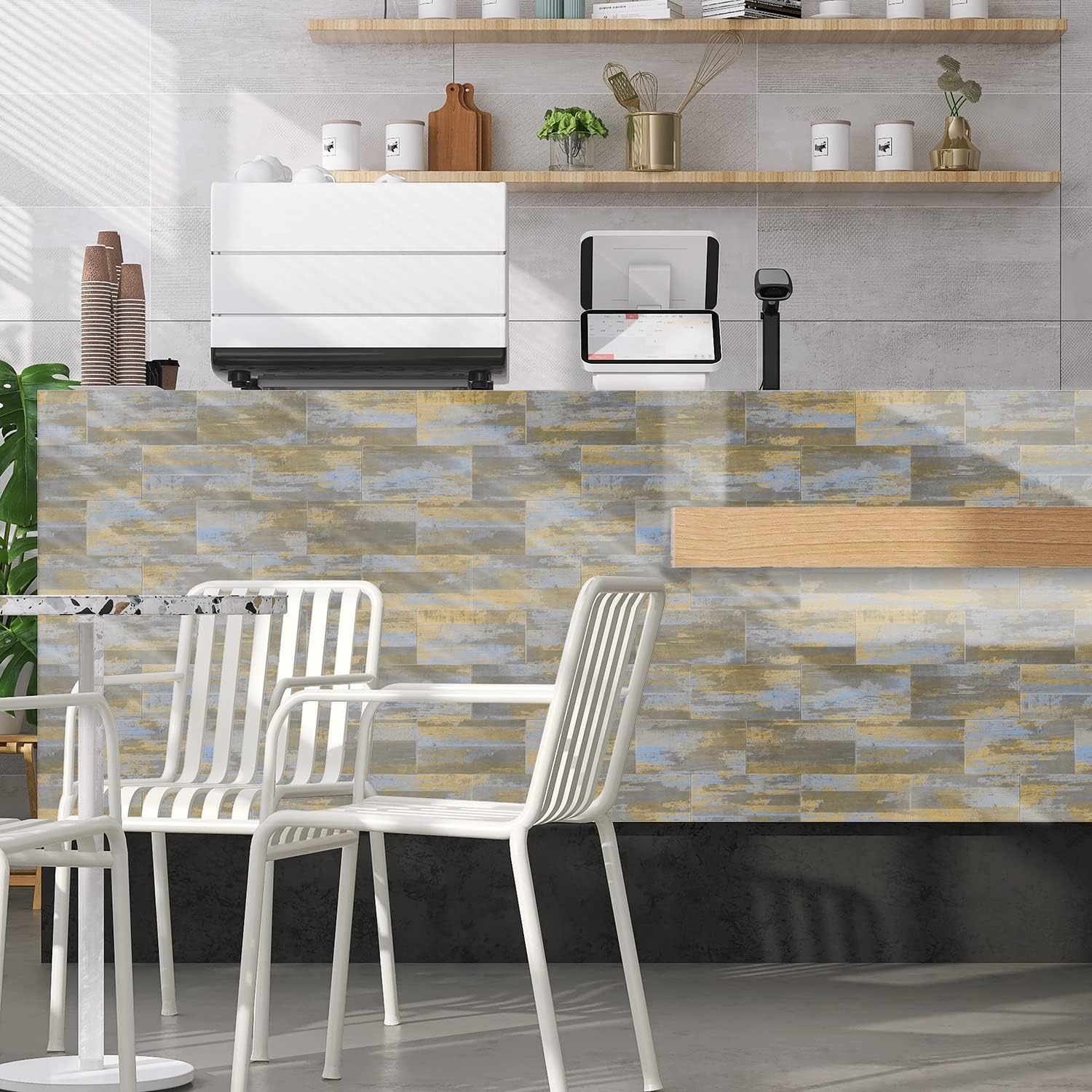 Rivestimento per Parete 3D Giallo Marmorizzato - 16 Pannelli Impermeabili, Anti-Umidità e Anti-Muffa per Cucina e Bagno - 8