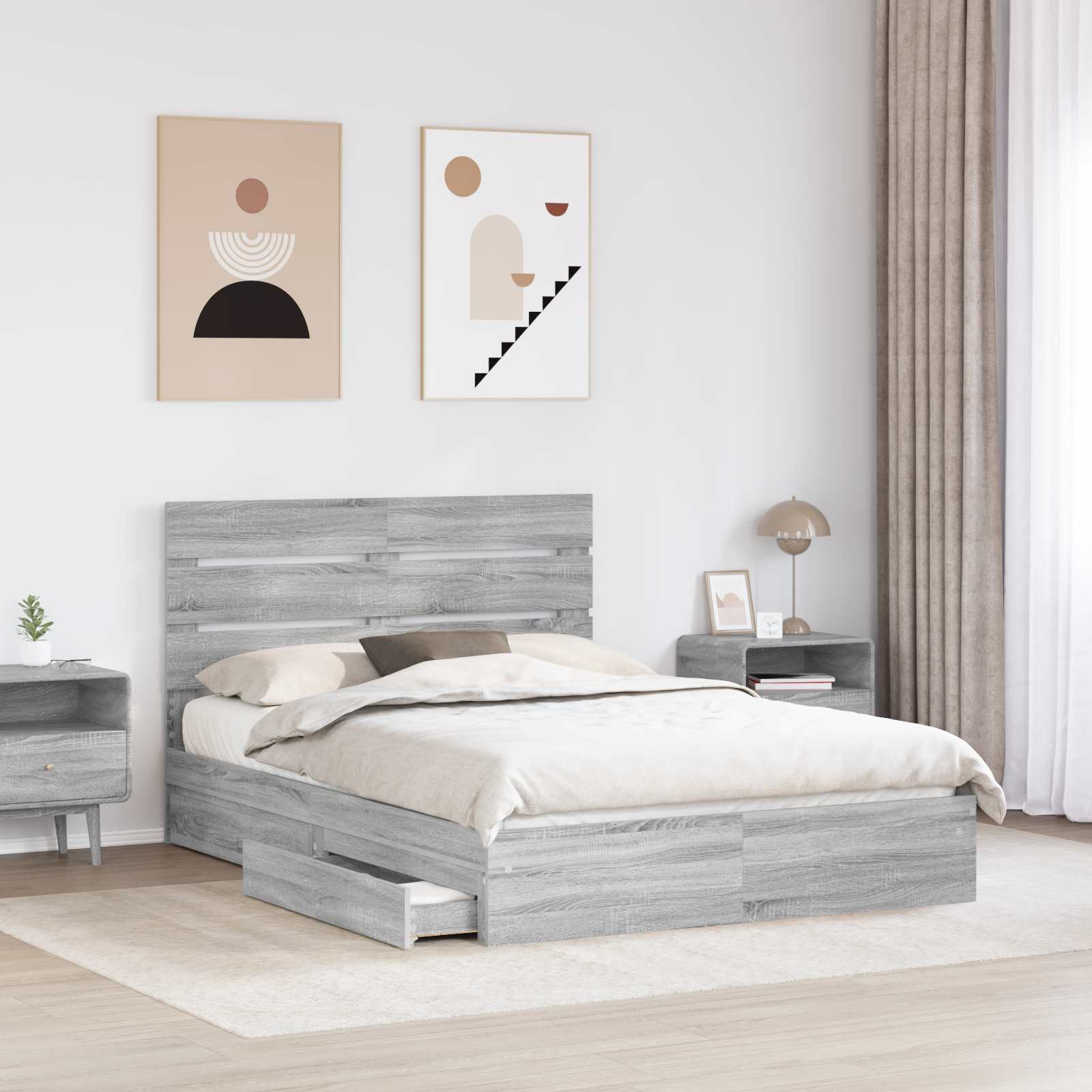Lit de rangement gris 140 x 200 cm en panneau de bois - 3