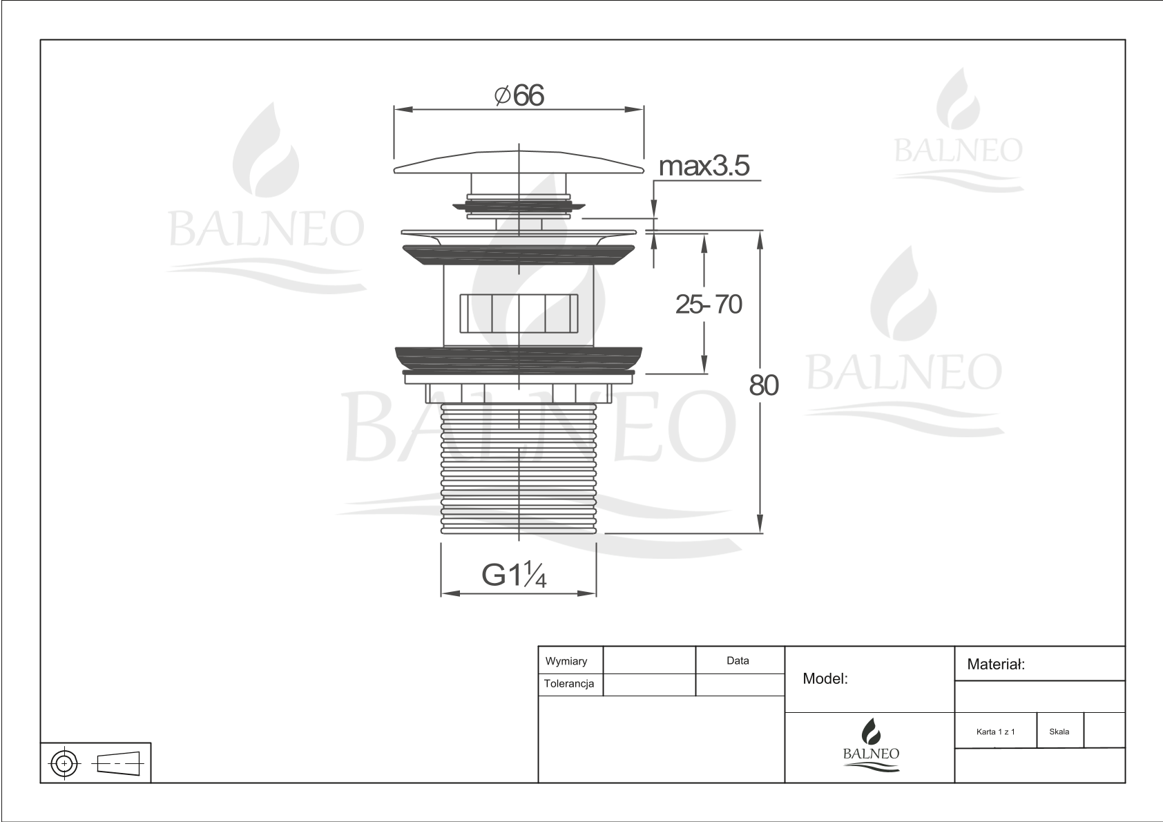Balneo Bonde clic-clac avec trop-plein, pour lavabo, finition chrome, laiton - 5