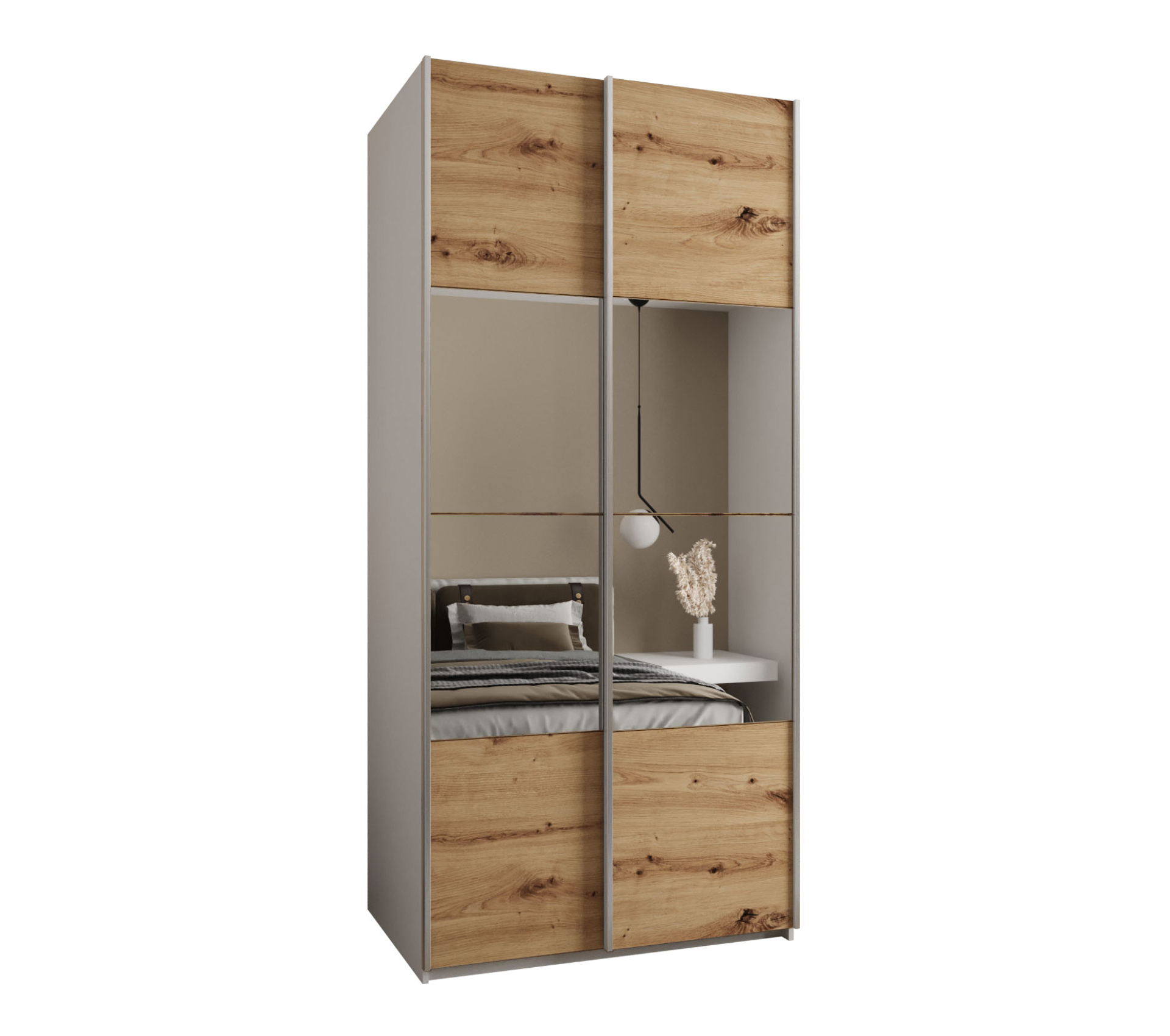 Szafa przesuwna wysoka Lux 4 100 x 64 x 245,5 cm biały + artisan + u. srebrny - Abiks Meble