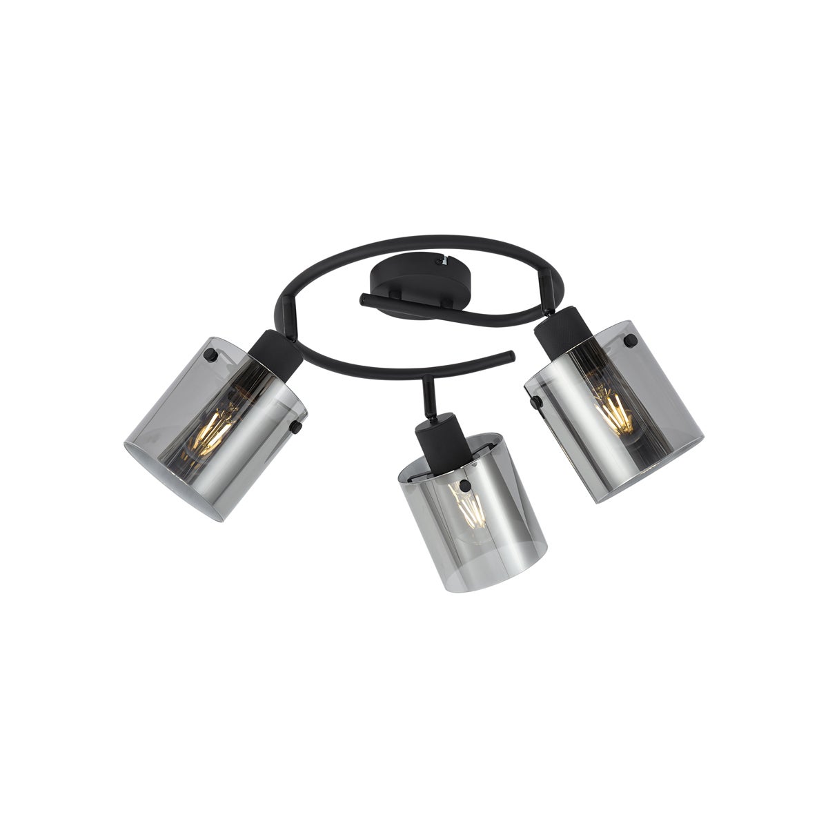 Designerski reflektor sufitowy czarny z przydymionym szkłem okrągły 3-punktowy - Domo